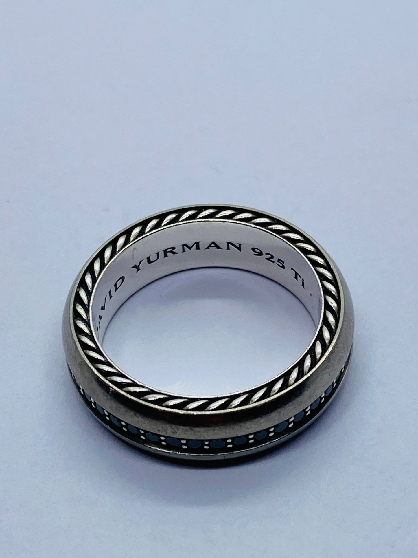 STREAMLINE BAND RING IN GREY TITANIUM SILVER WITH PAVÉ BLACK DIAMONDS .66CT