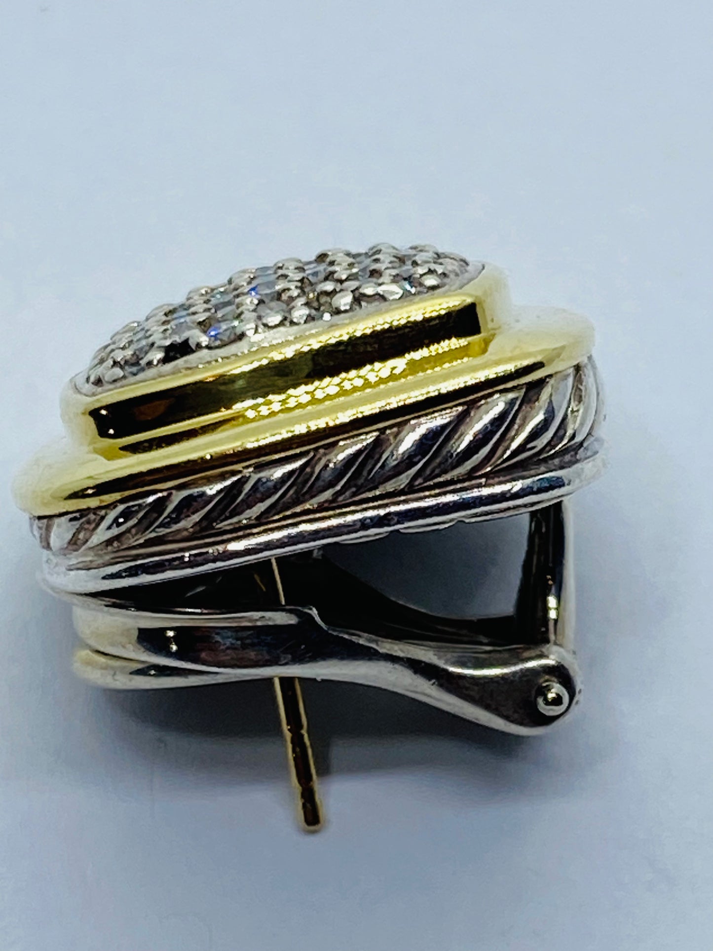 David Yurman Sterling Silver 18k 14MM Pave Diamond Albion Earring SINGLE