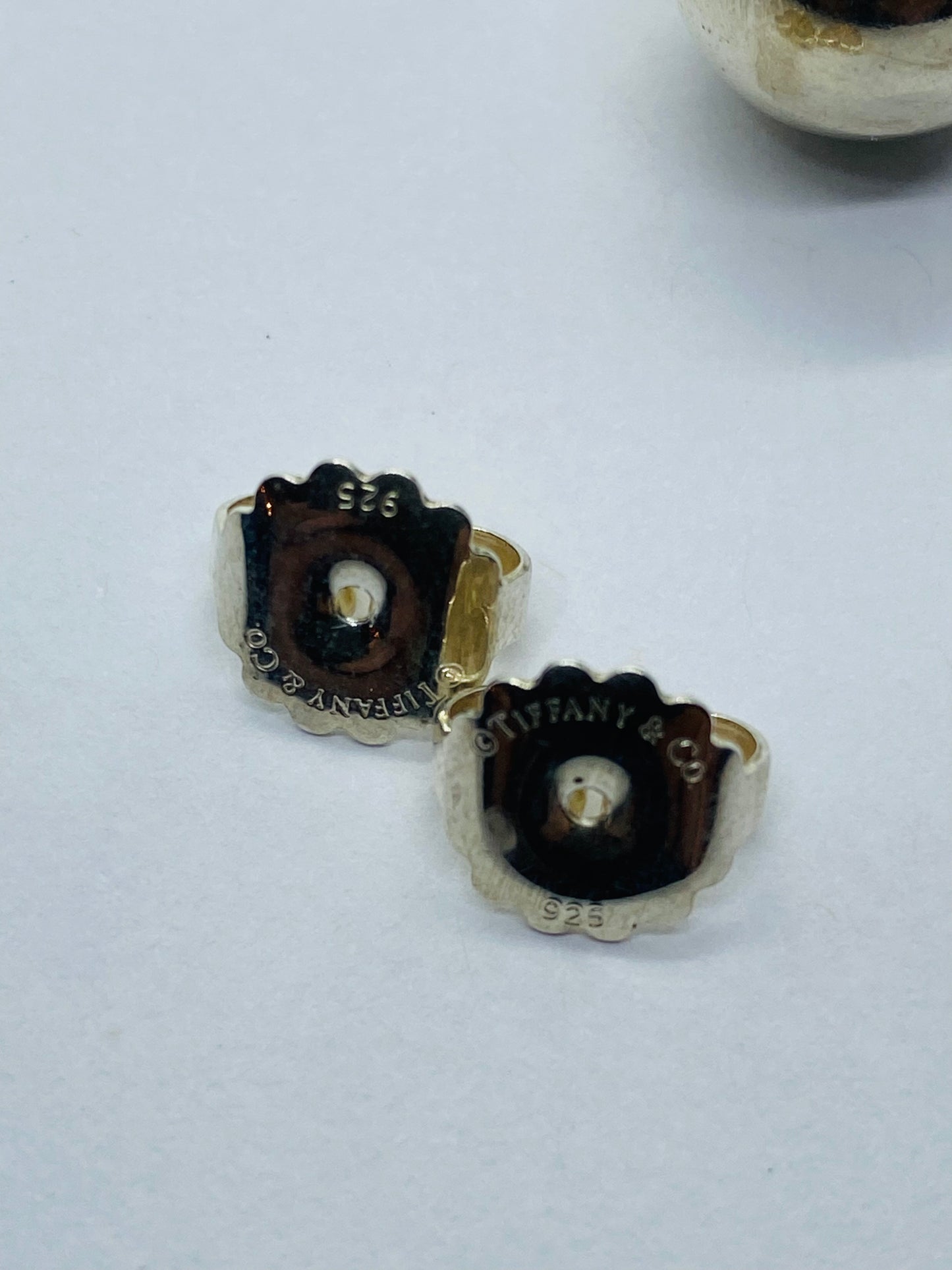 Retired 14mm Tiffany & Co Sterling Silver 925 Ball Stud Earrings, Original Backs.