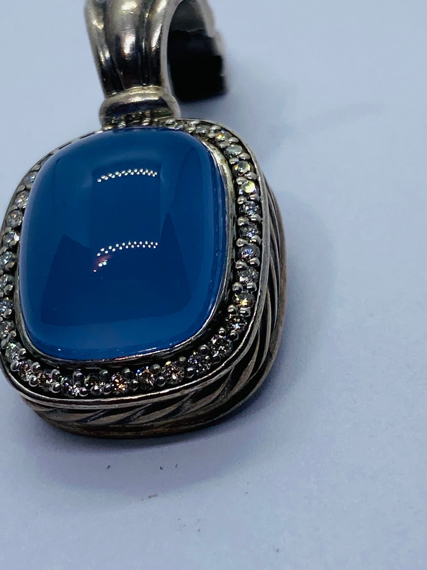 David Yurman Albion Chalcedony 925 Silver 18K 750 Diamond Pendant Enhancer