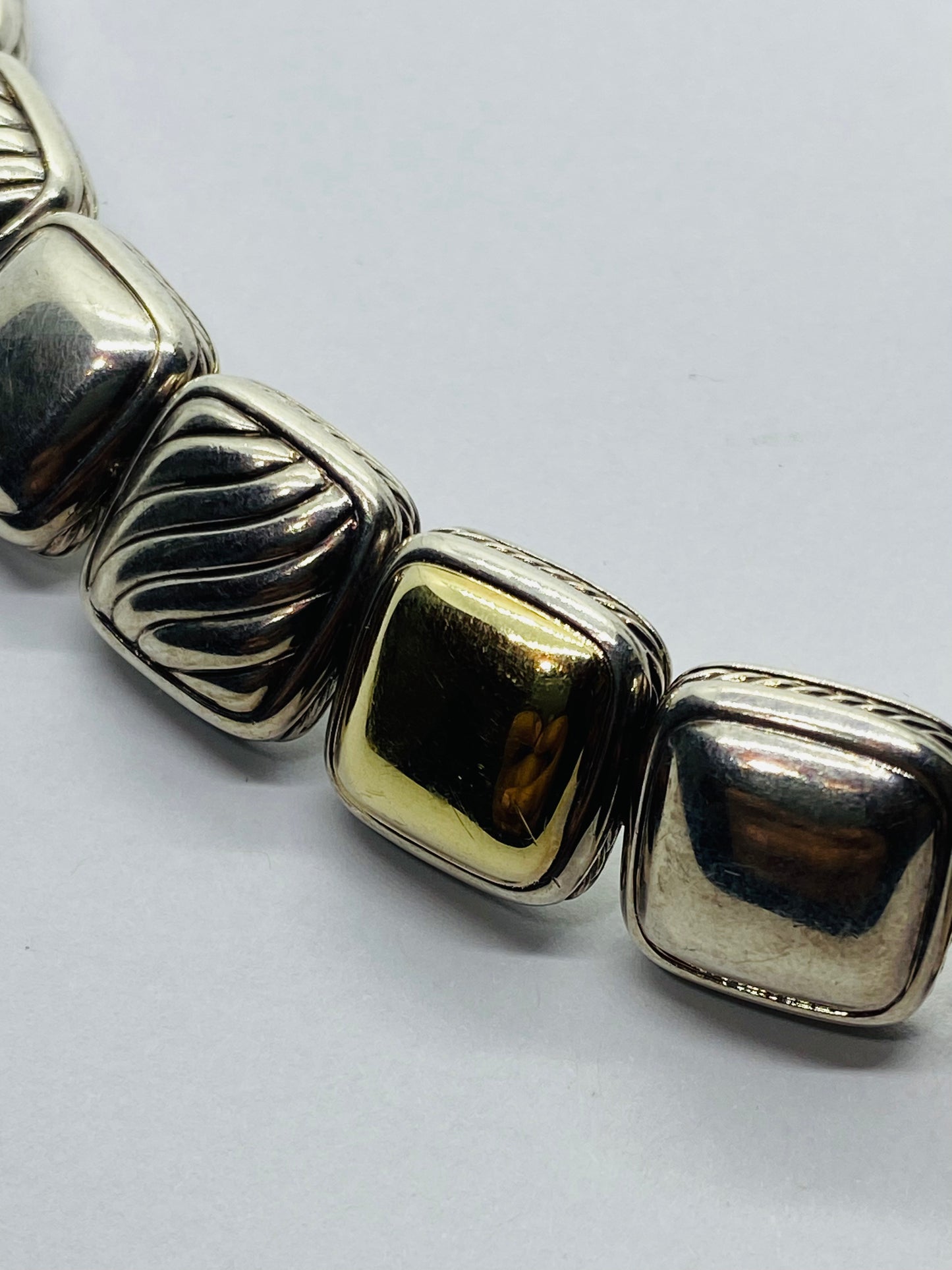 DAVID YURMAN 925 STERLING SILVER 18K 750 CHICLET STATION BRACELET CABLE 7”