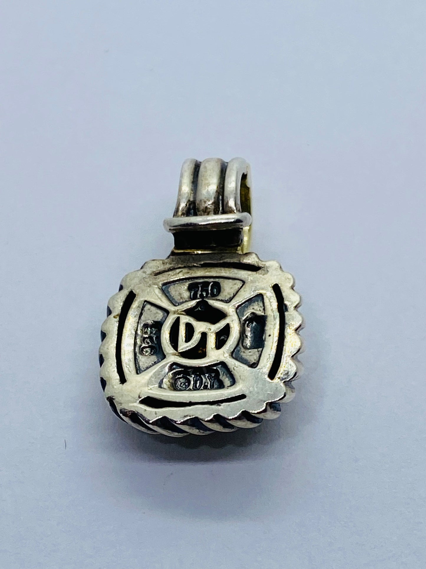 David Yurman Sterling Silver 18K Gold Pave Diamond Albion Cable Pendant