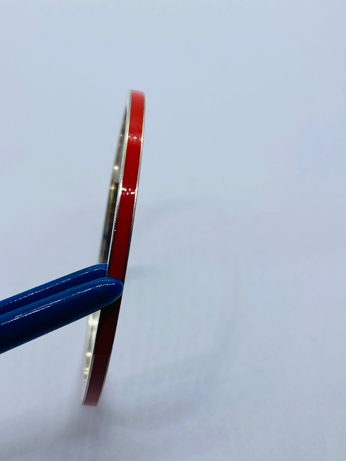 RARE Tiffany & Co. Silver Red Enamel Stripe Bangle Bracelet POUCH