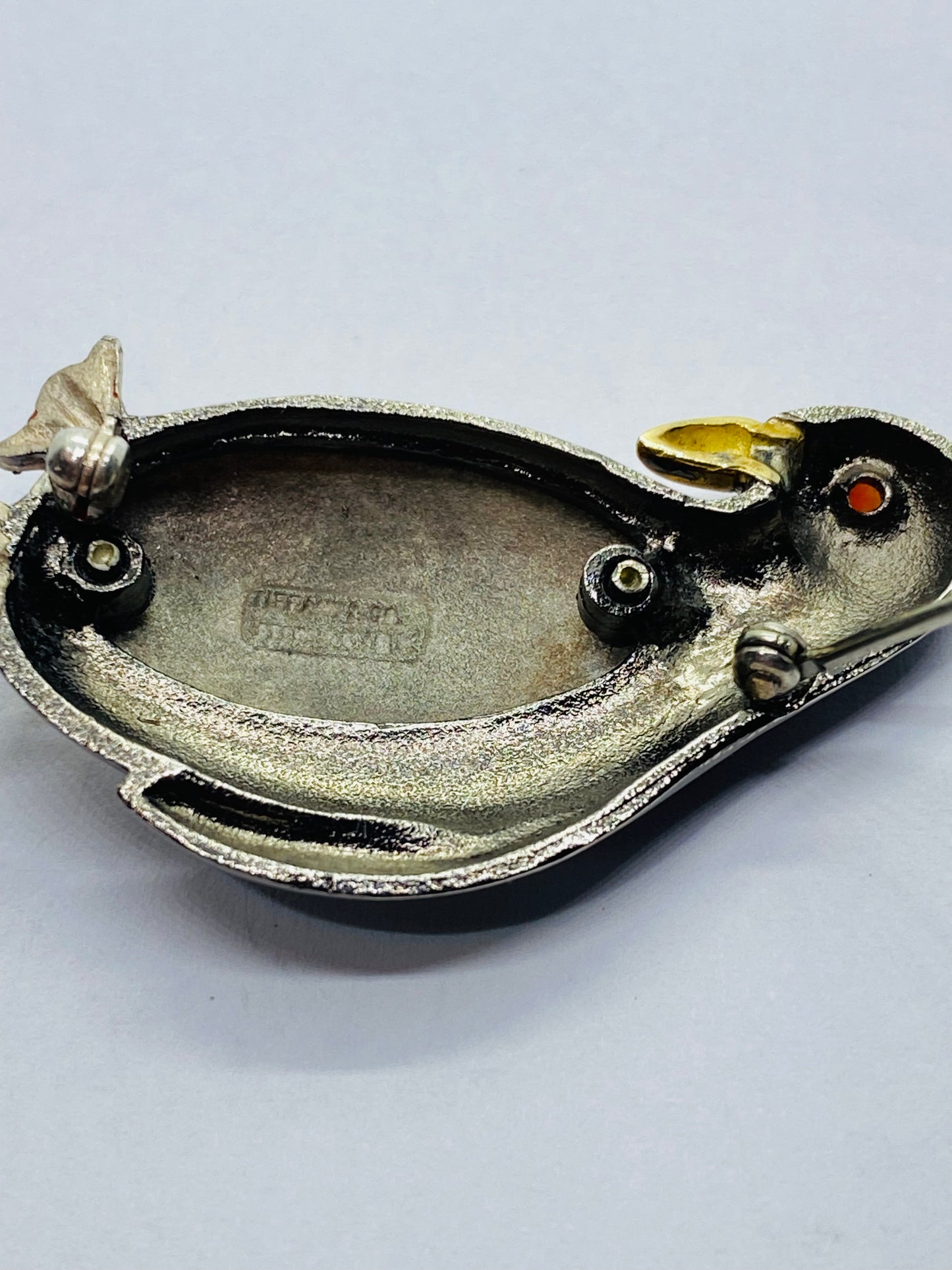 Tiffany & Co Sterling Siler 925 18K 750 Coral Penguin Brooch
