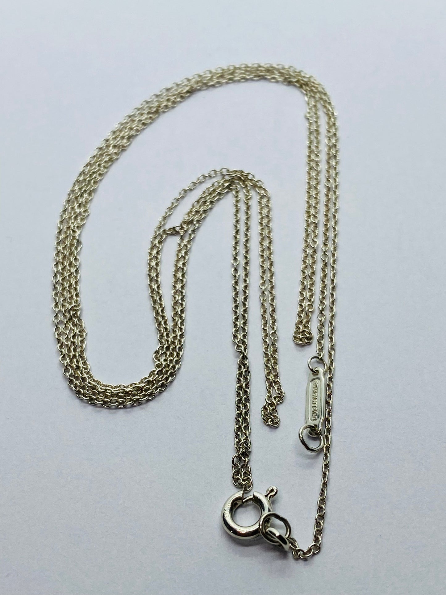 35" Tiffany & Co Sterling Silver 1mm Link Chain Necklace with Lobster Clasp