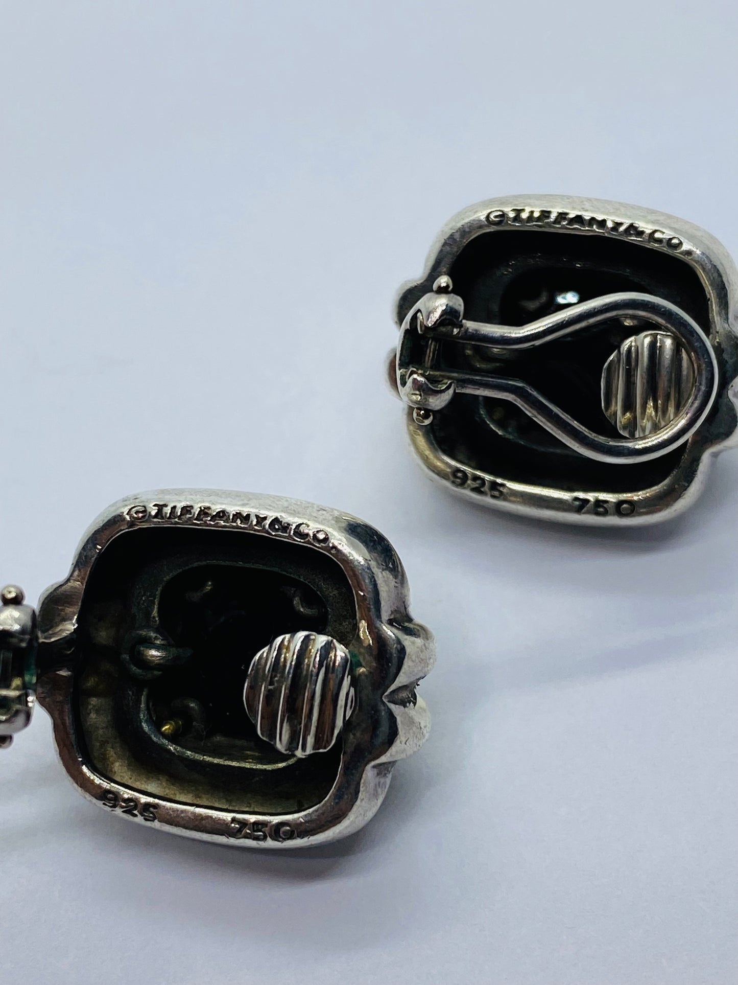 Tiffany & Co Silver Gold Rope Onyx Square Earrings Studs Pierced