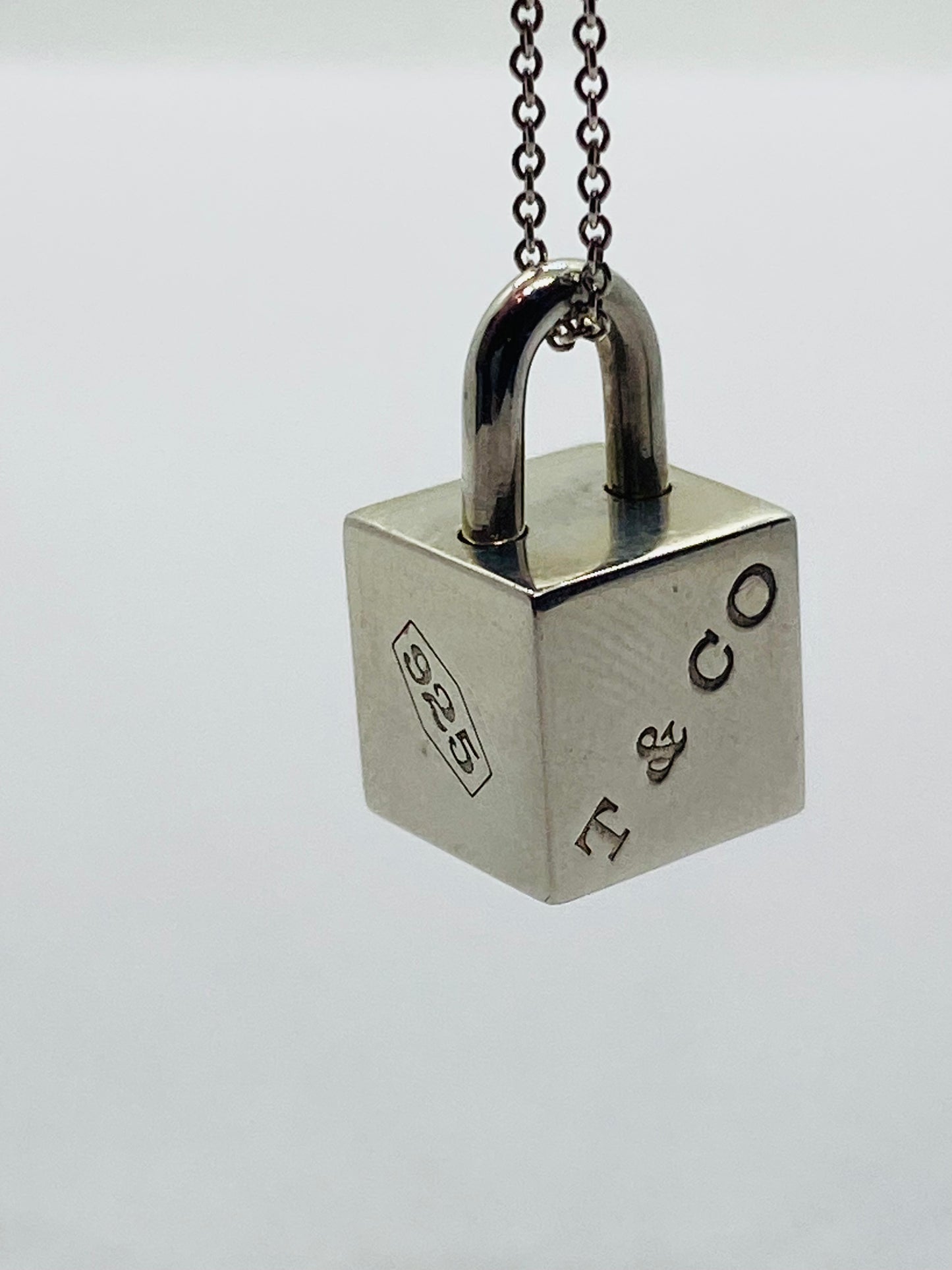 Tiffany & Co Silver 1837 Square Cube Padlock Pendant Charm Necklace 16” Rare