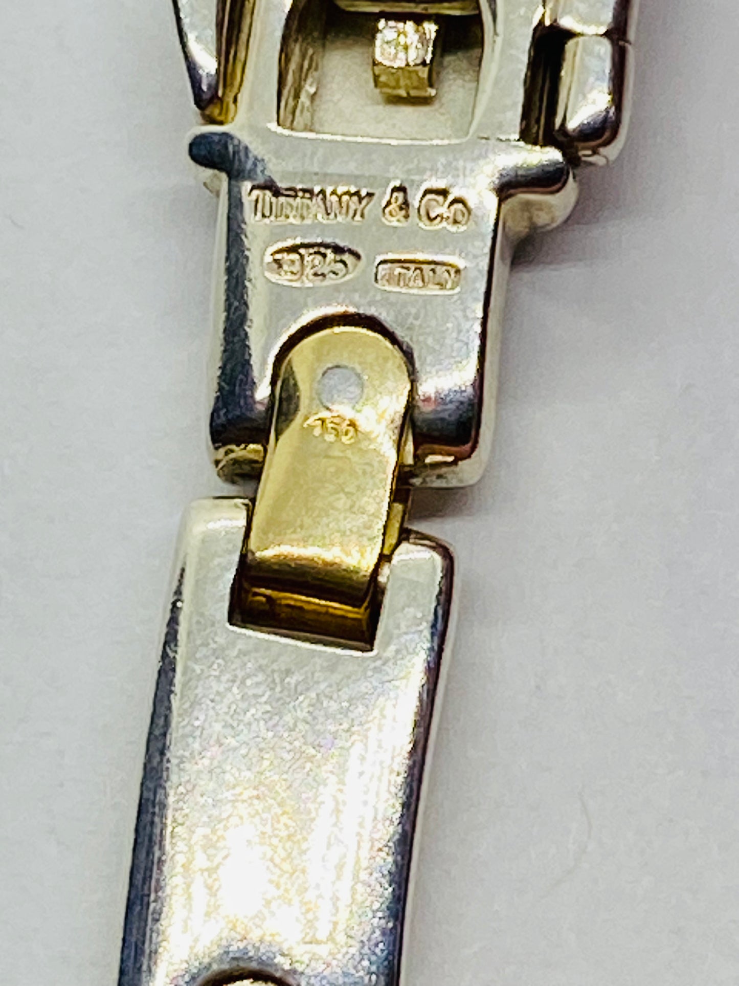 Tiffany & Co Silver Gold Rectangle Bar Link Necklace 18” 6.2MM wide