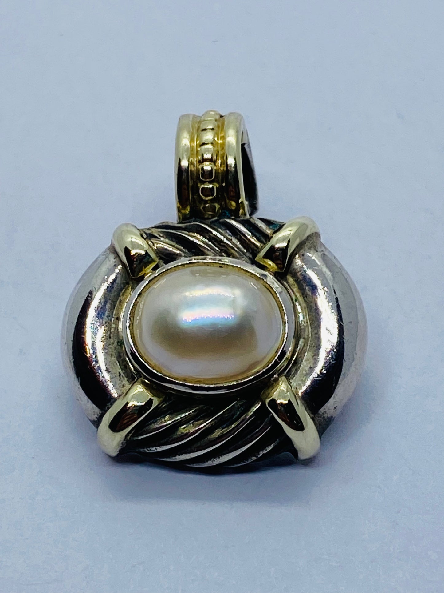 DAVID YURMAN STERLING SILVER RENAISSANCE 14K GOLD MABE PEARL PENDANT ENHANCER