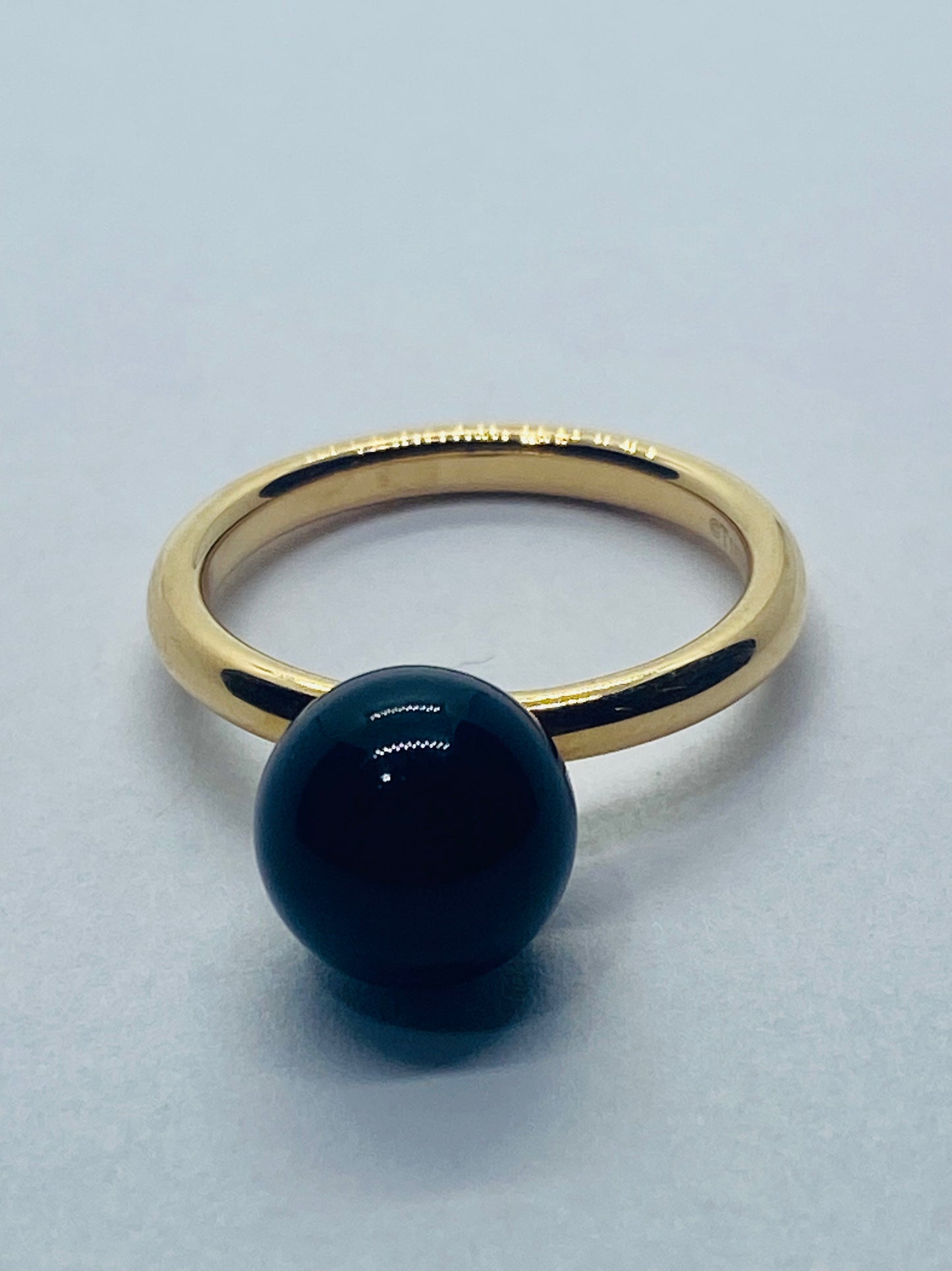 Tiffany & Co 18k Rose Gold Onyx Bead Ring Hardwear Size 4, 7.5mm Onyx Ball Pouch