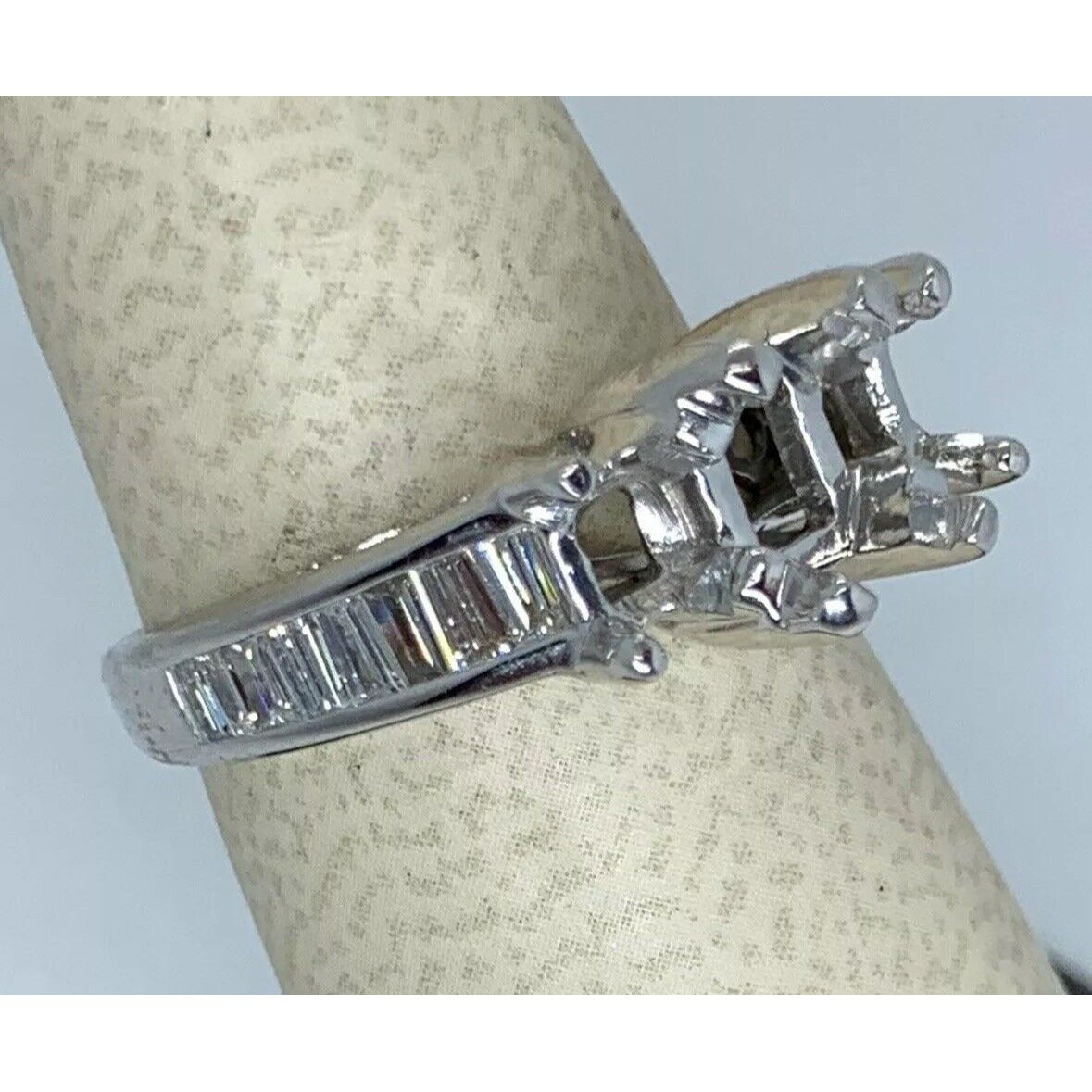 14k White Gold 3 stone Oval Princess cut Diamond Engagement Ring semimount 1 CT