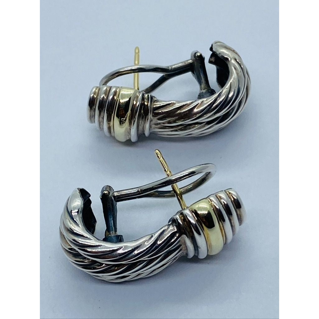 David Yurman Triple Cable Two-toned Pierced Hinge Clip Earrings 14K Sterling 925