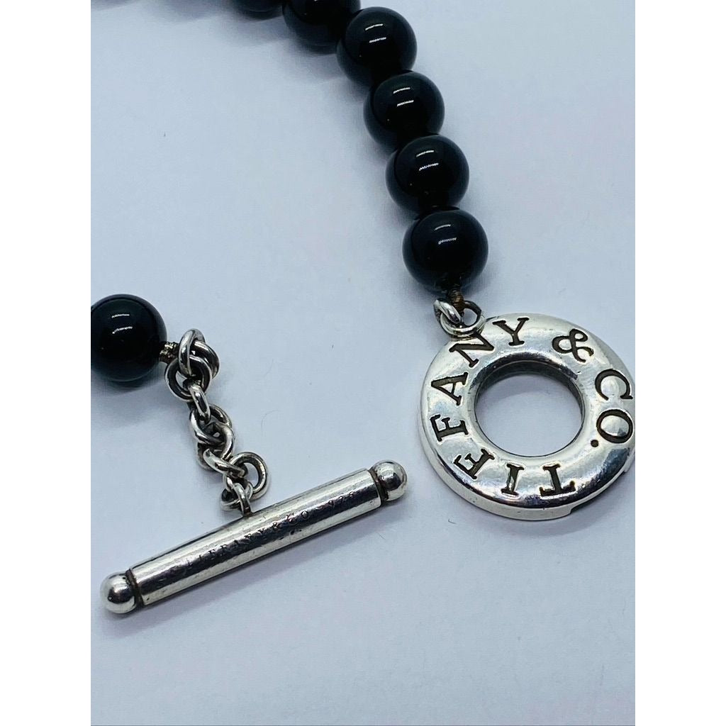 Tiffany & Co Bracelet Black Onyx Beads 925 Polished Sterling Silver Toggle Clasp