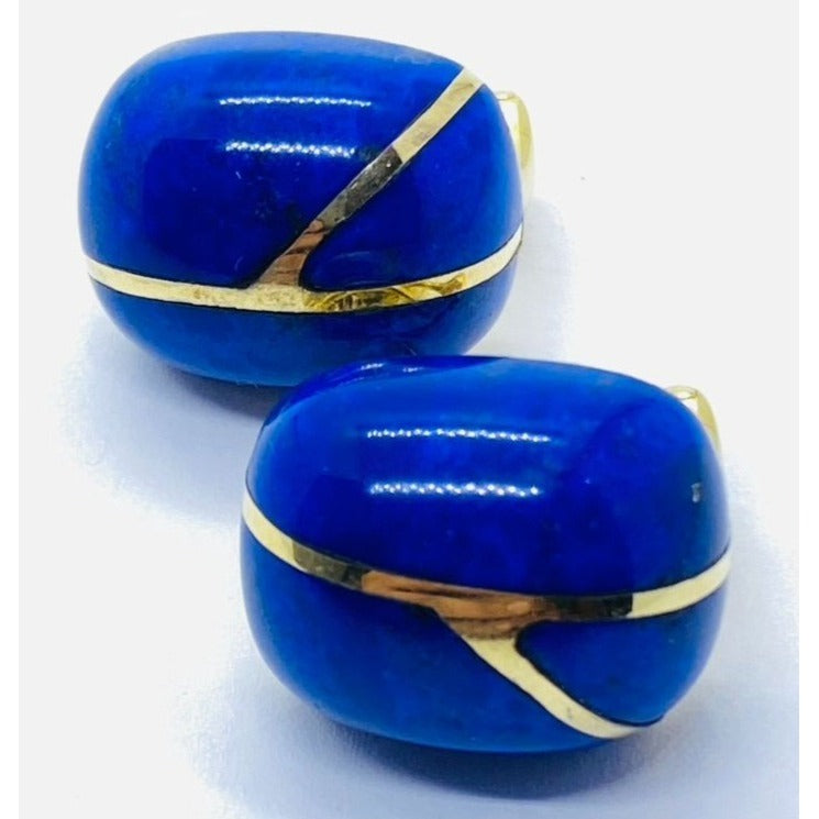 Tiffany & Co 18K Gold & Lapis Onyx Earrings by Angela Cummings