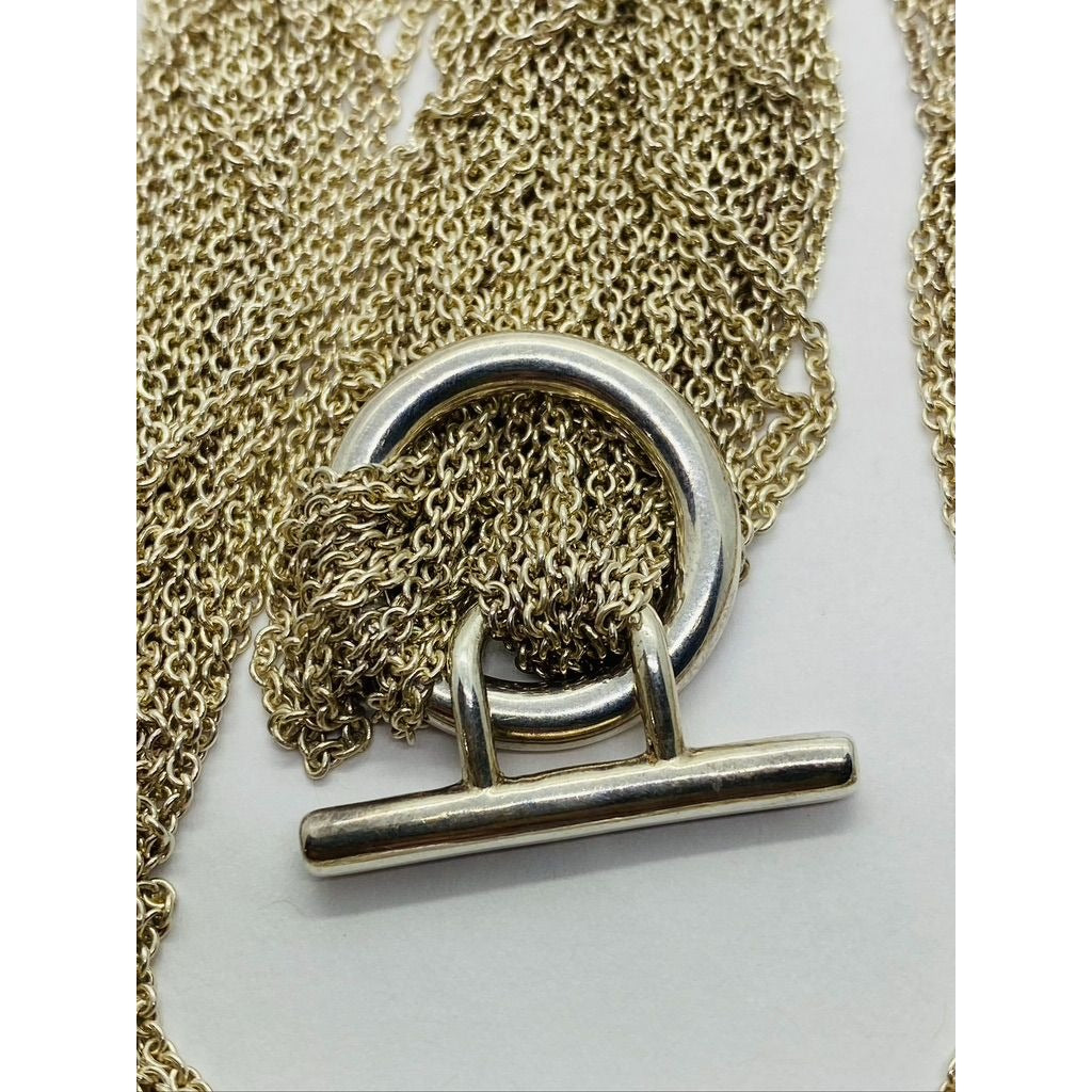 TIFFANY & CO. STERLING SILVER 925 OPEN HEART MULTI-STRAND TOGGLE CLASP NECKLACE