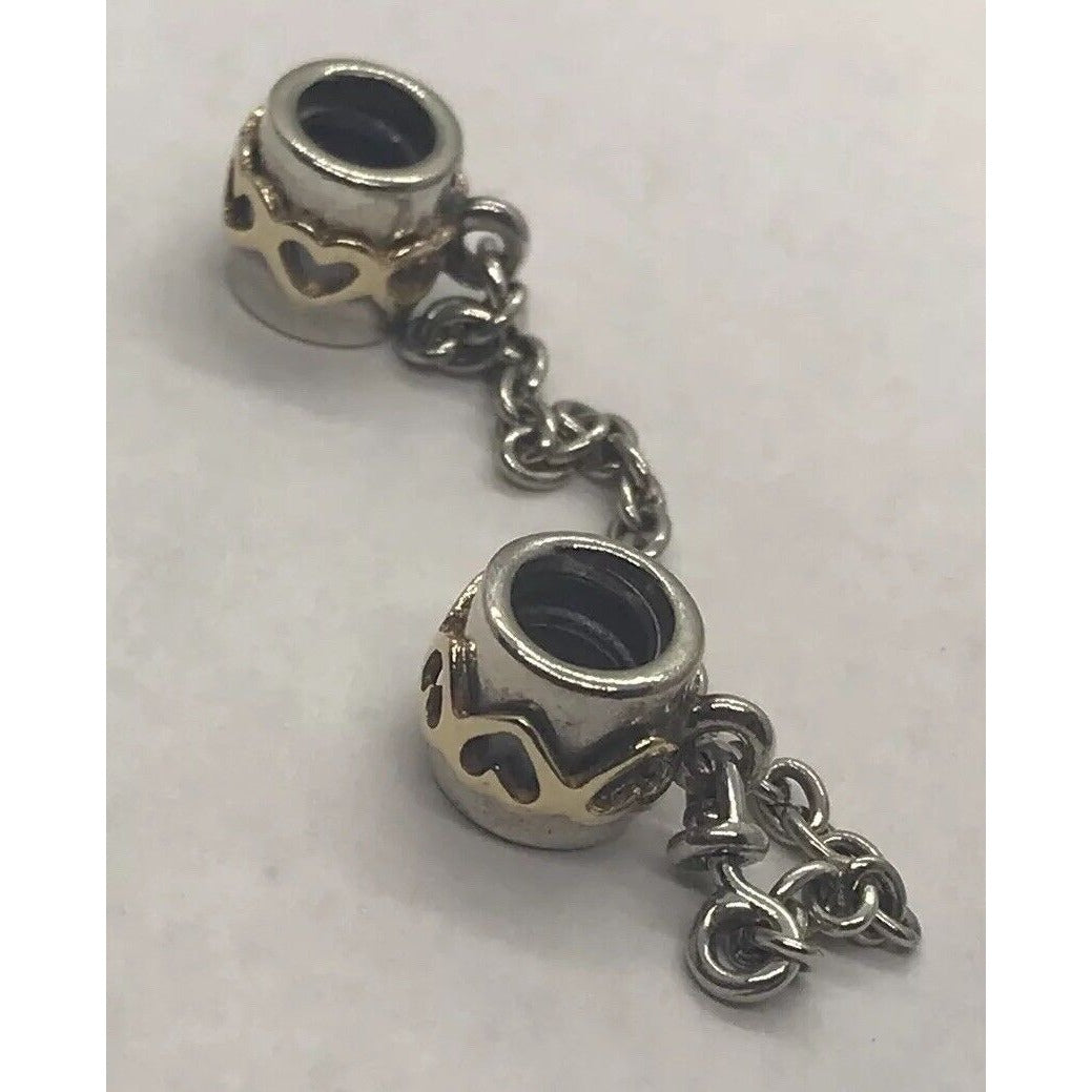 Authentic Pandora Gold Heart Safety Chain Charm Bead 14K Gold Silver ALE 790307