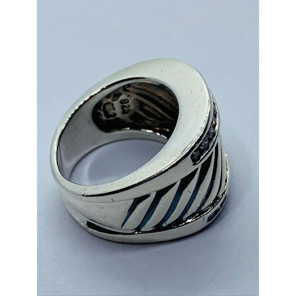 David Yurman Diamond Cigar Band Ring 5.75 Sterling Silver 21mm wide