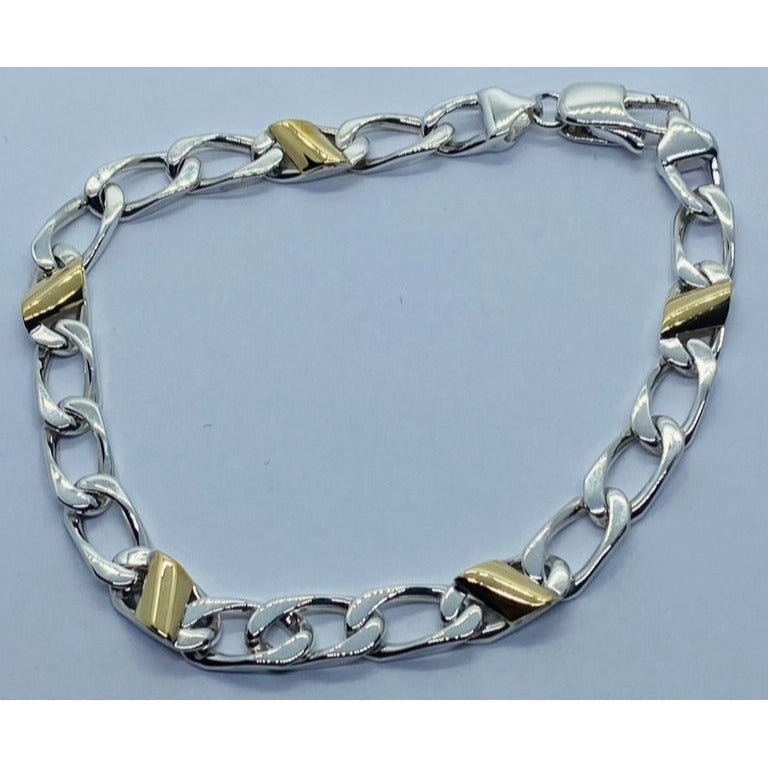 Tiffany & Co. Bracelet Sterling Silver 18k Gold Figaro Cuban Curb Link 7.5: