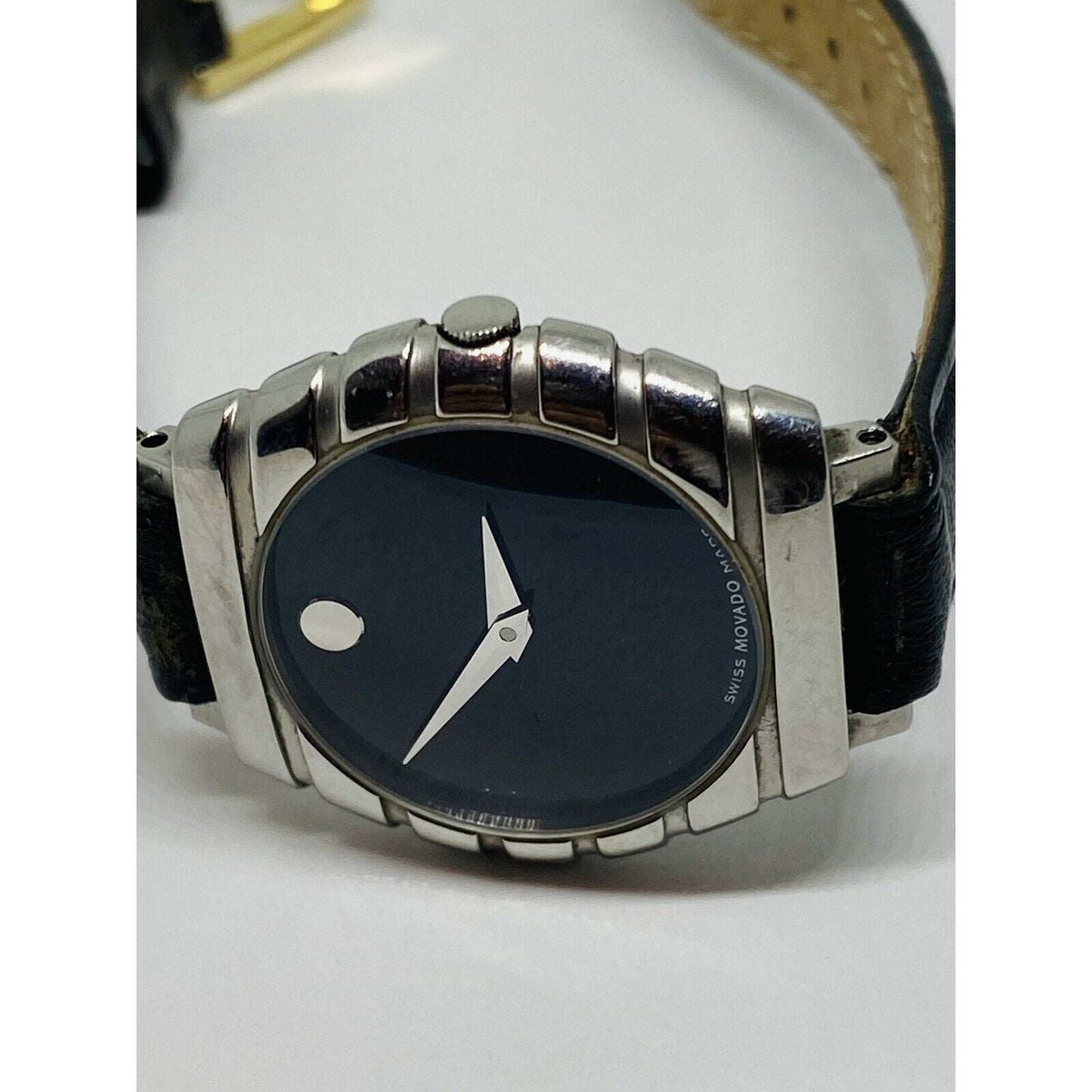 Movado 84 G4 1840 Riveli Ladies Black Dial Face 26MM Case Leather Band