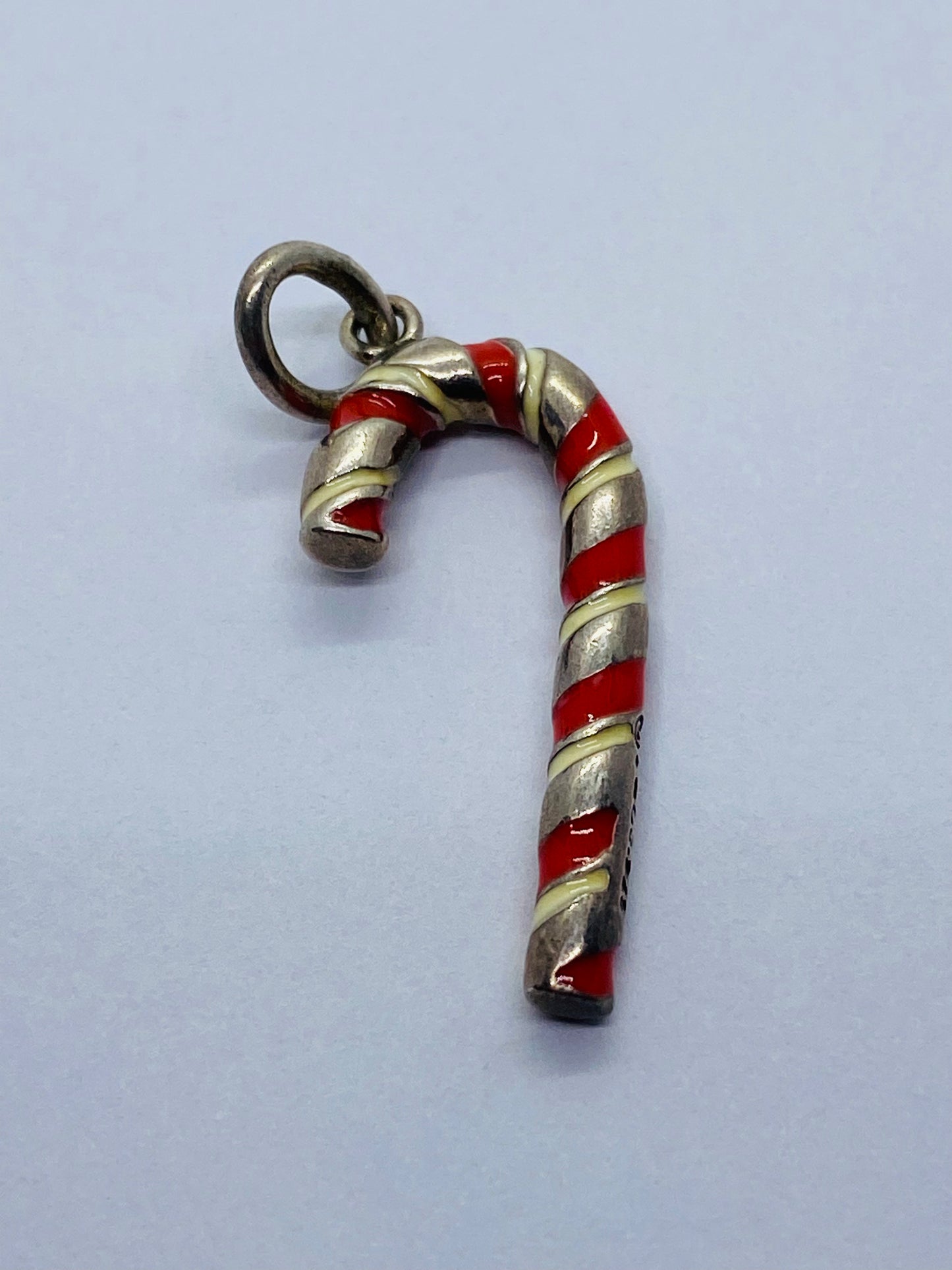 TIFFANY & CO SILVER WHITE RED ENAMEL CANDY CANE CHARM/PENDANT POUCH