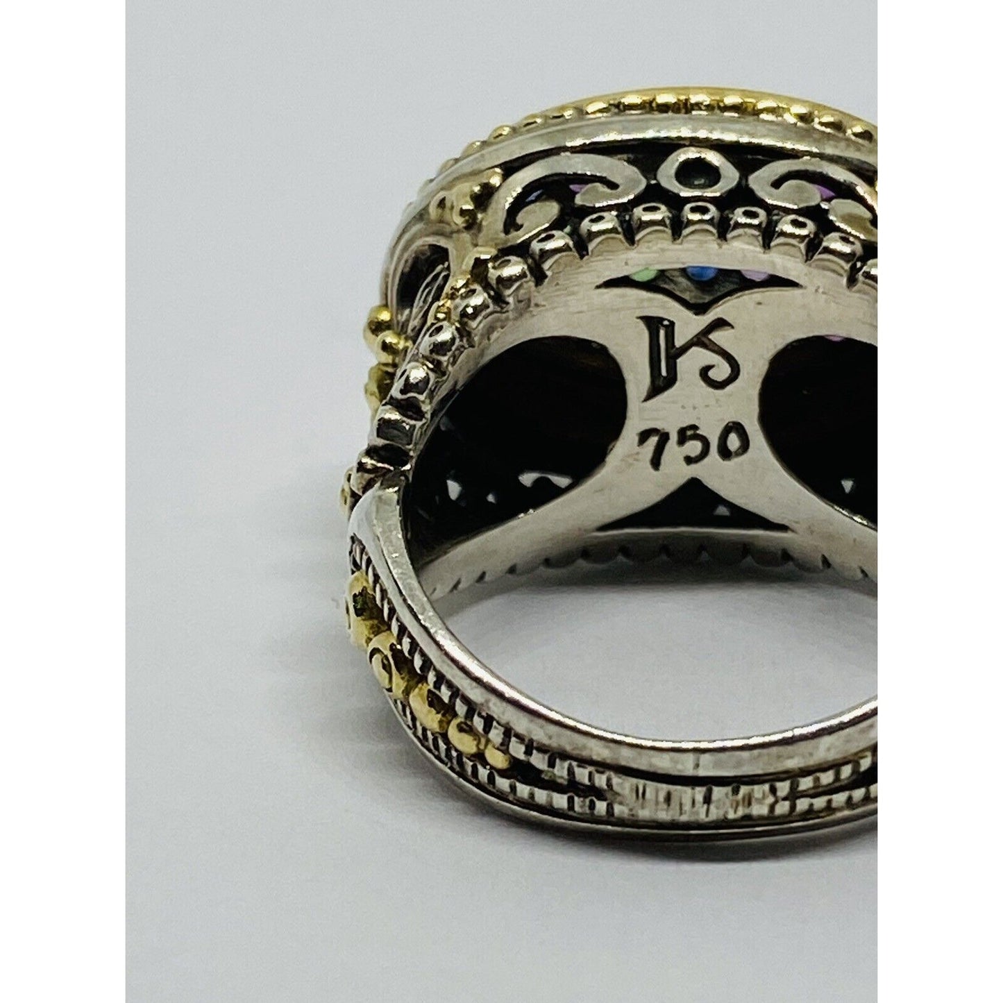 KONSTANTINO 18K YELLOW GOLD 750 STERLING SILVER 925 Multi Gem Ring Size 7.5