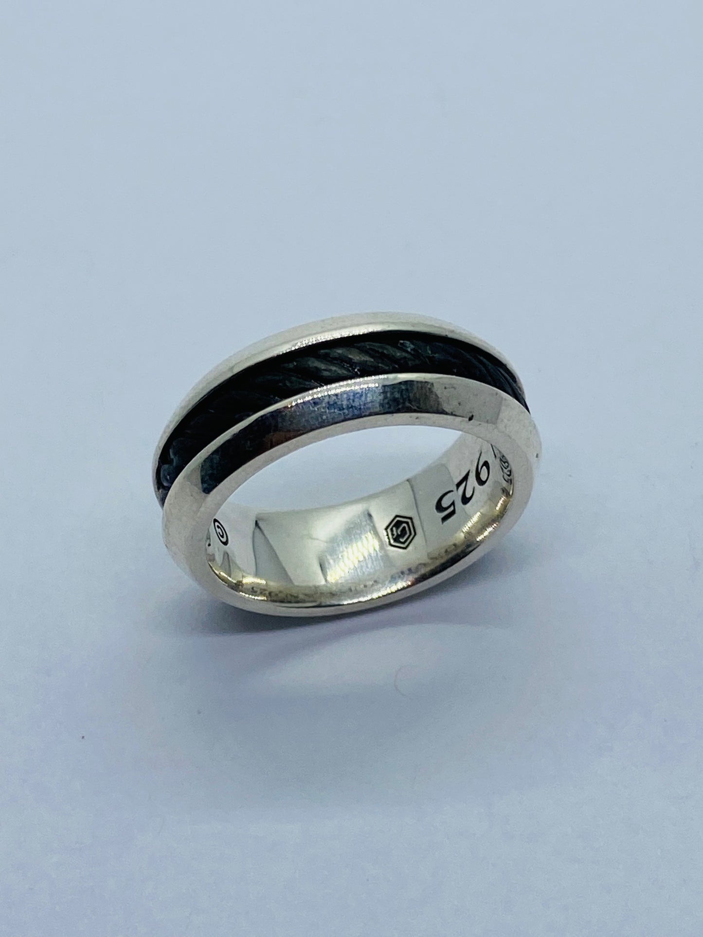 David Yurman 7.5mm Cable Classic Inset Ring Silver/Forged Carbon Size 8