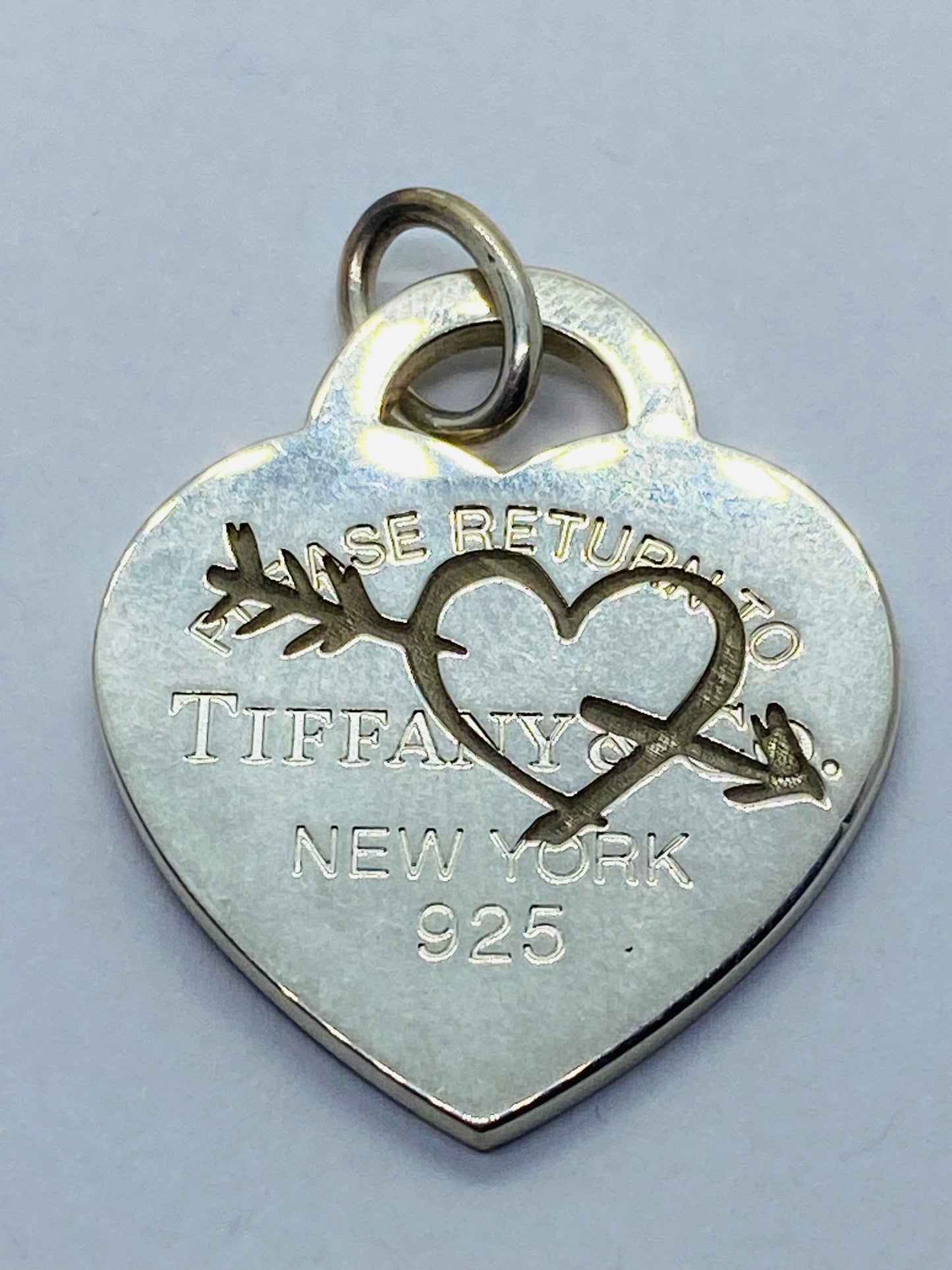 Large Return to Tiffany Etched Heart and Arrow Pendant, Necklace Sterling Silver