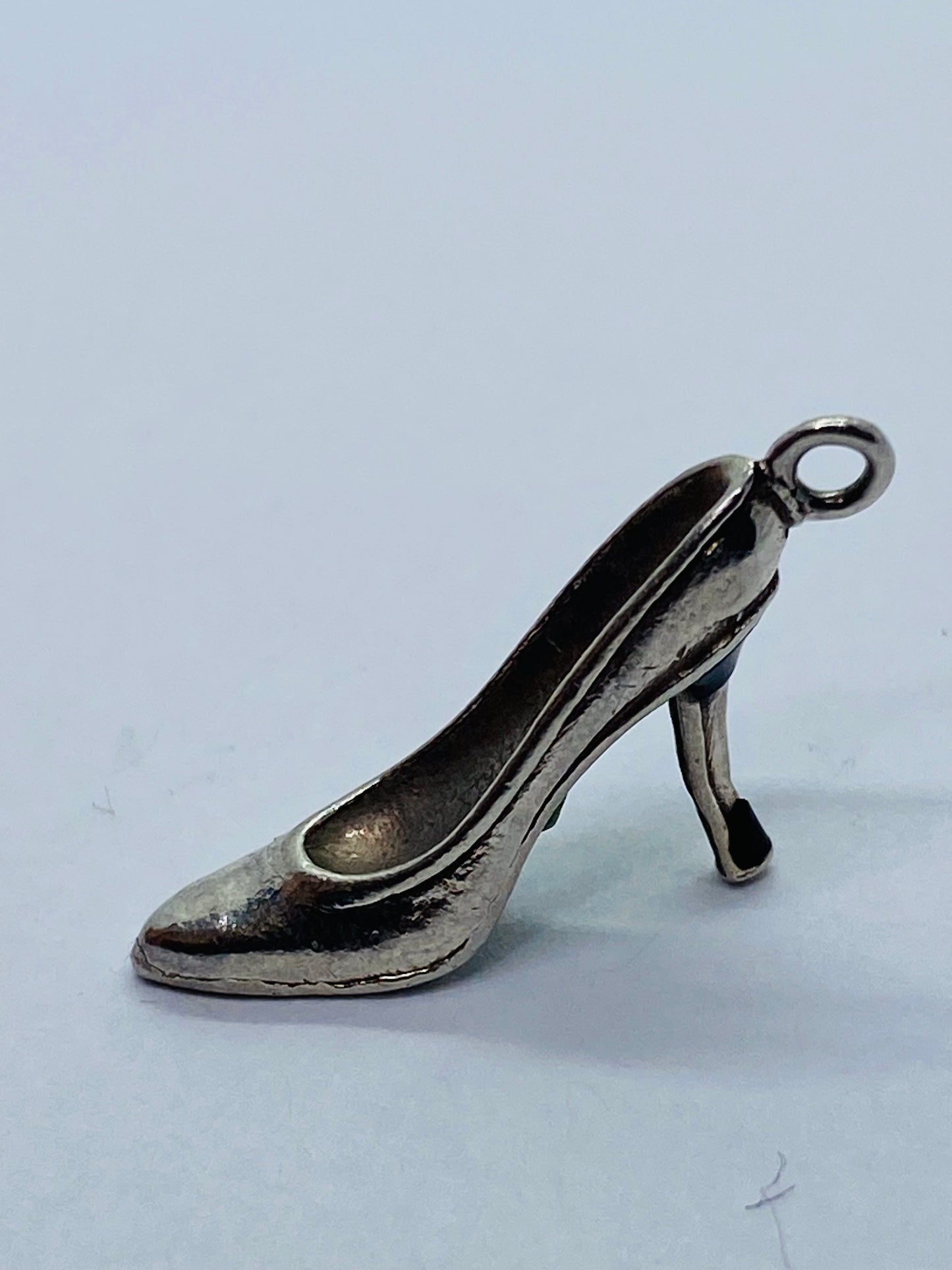 Tiffany & Co Silver Enamel Blue Black Enamel Plum Heel Shoe Charm Pump. Pouch