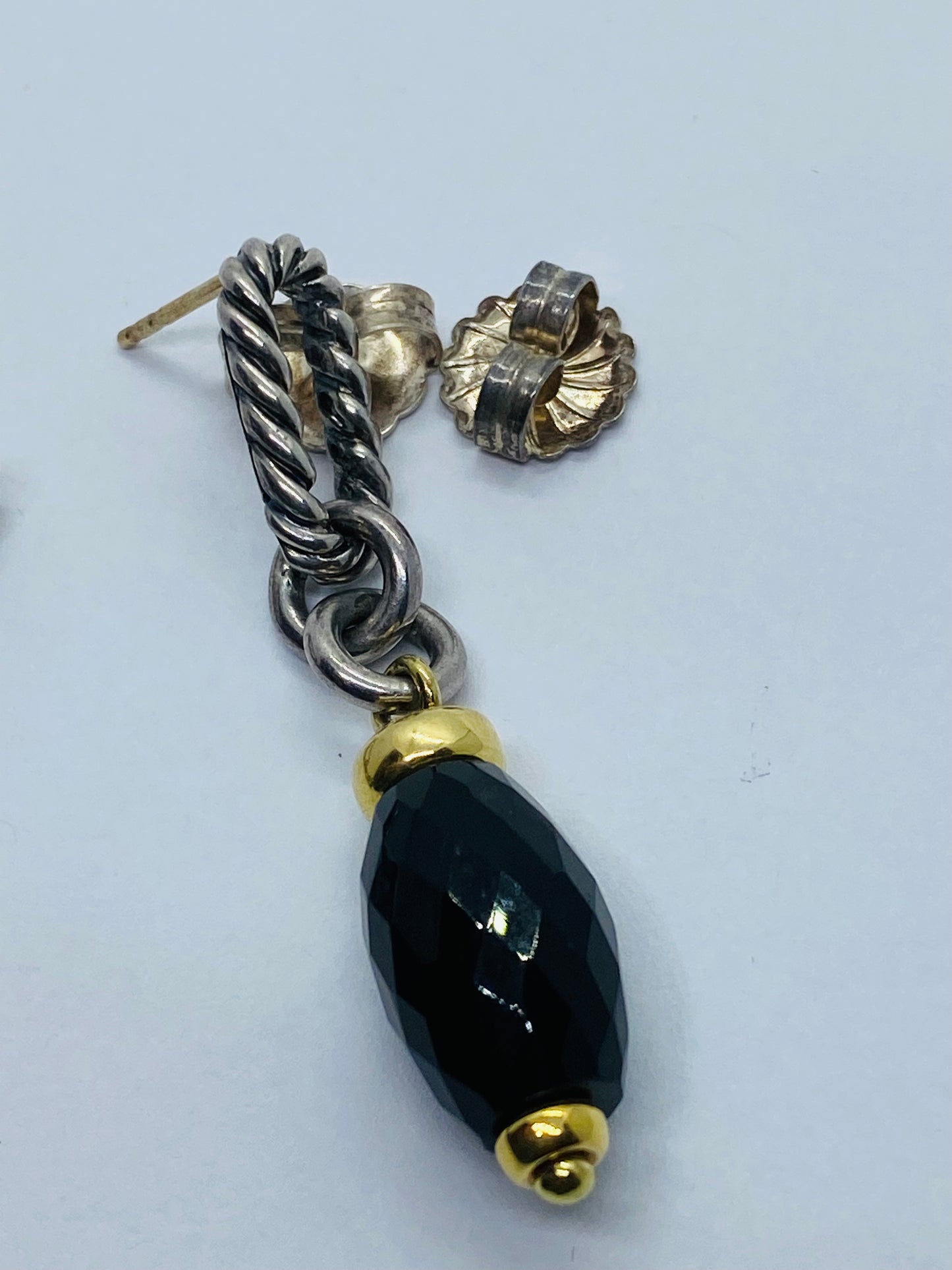 David Yurman Sterling Silver/18K Gold Black Onyx Bijoux Figaro Dangle Earrings
