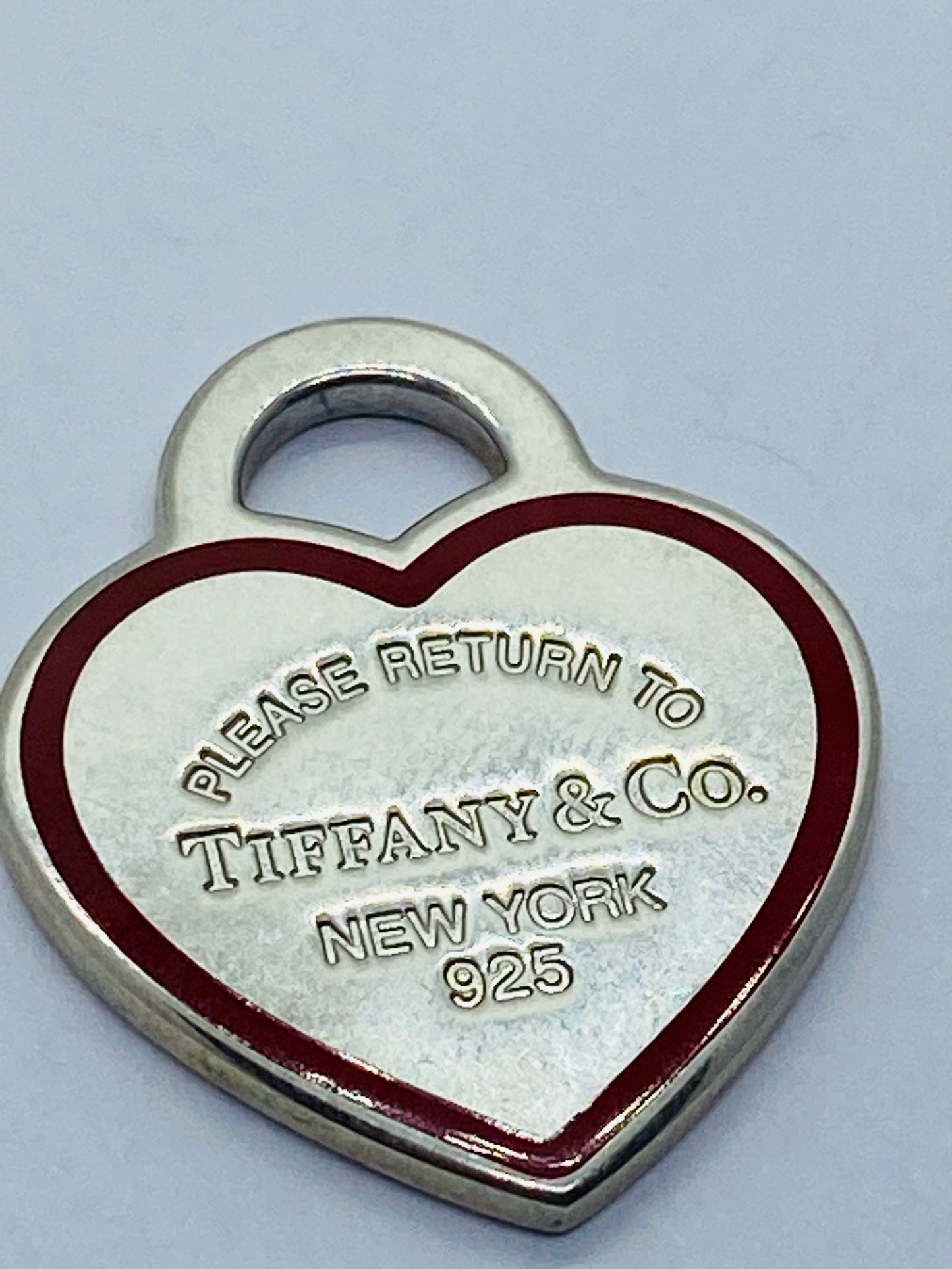 Tiffany & Co. 925 Silver MEDIUM Red Outline RTT Heart Charm Pendant