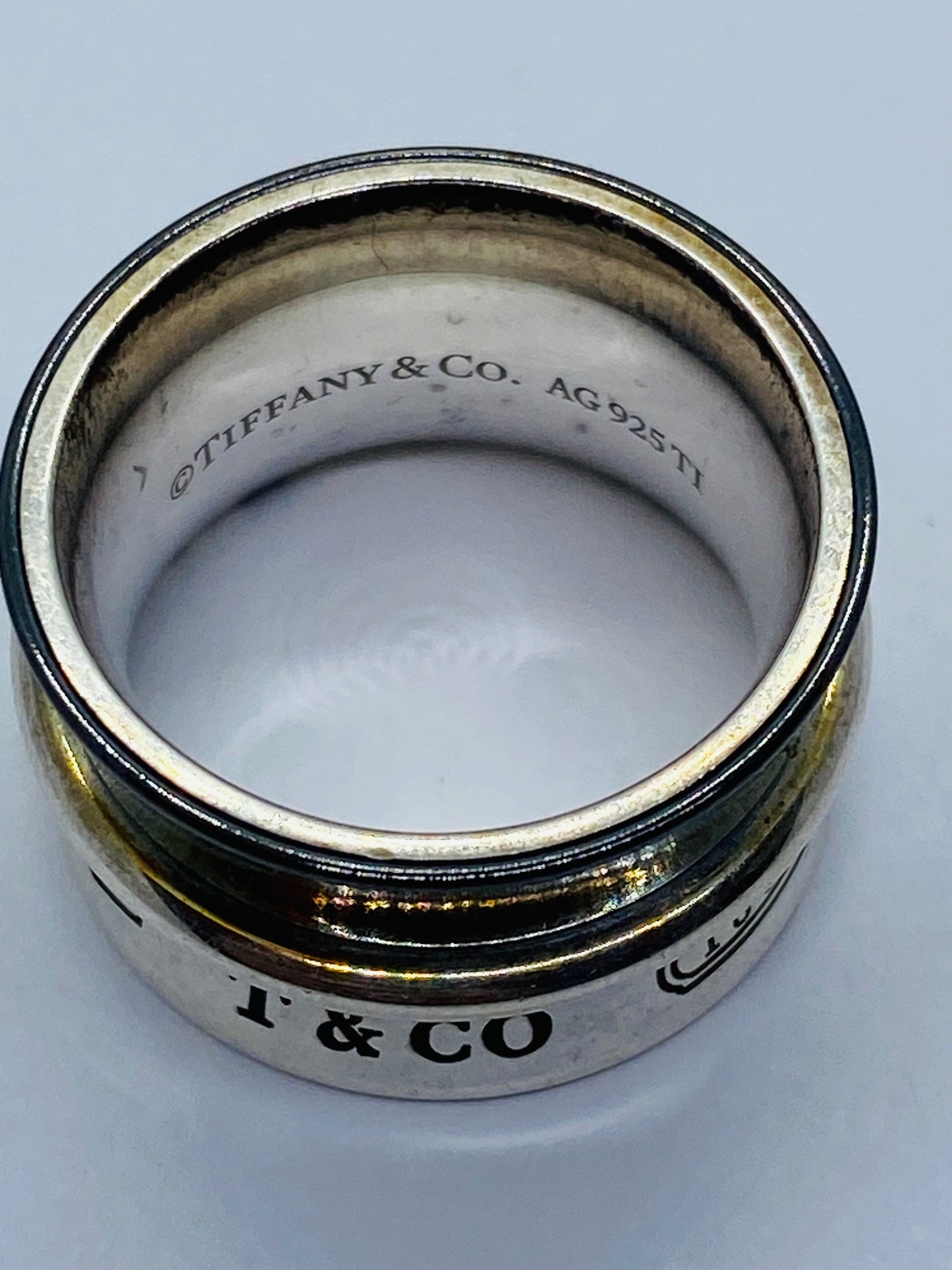 Tiffany & Co Sterling Silver Titanium Concave Belt Wide Band Ring 1837 Size 5.25
