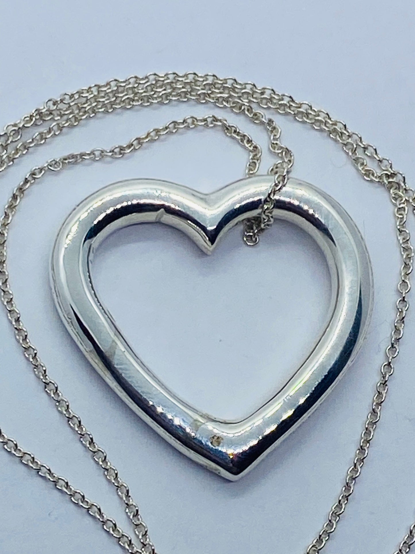 Tiffany & Co Sterling Silver Open Heart Clasp Pendant 26x23mm 16” Necklace Read!