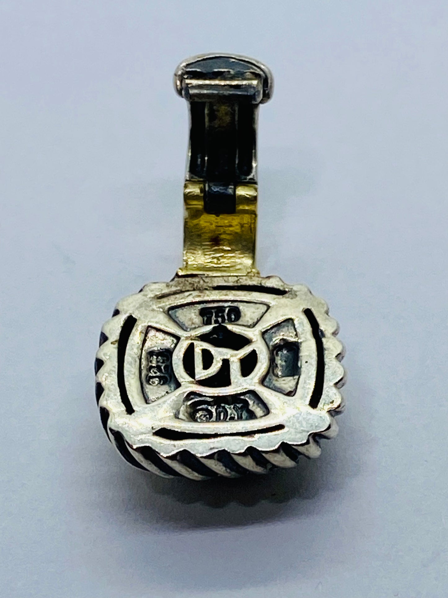 David Yurman Sterling Silver 18K Gold Pave Diamond Albion Cable Pendant