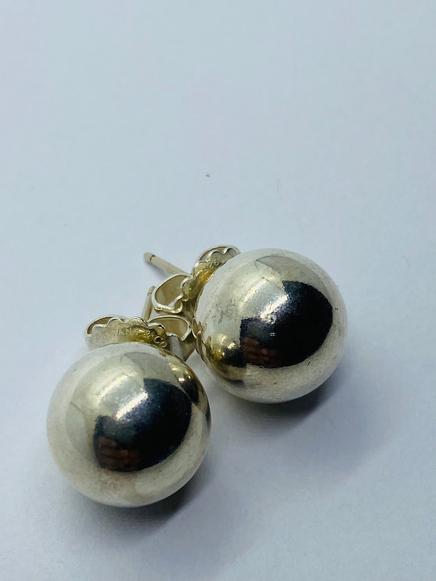 Retired 14mm Tiffany & Co Sterling Silver 925 Ball Stud Earrings, Original Backs.