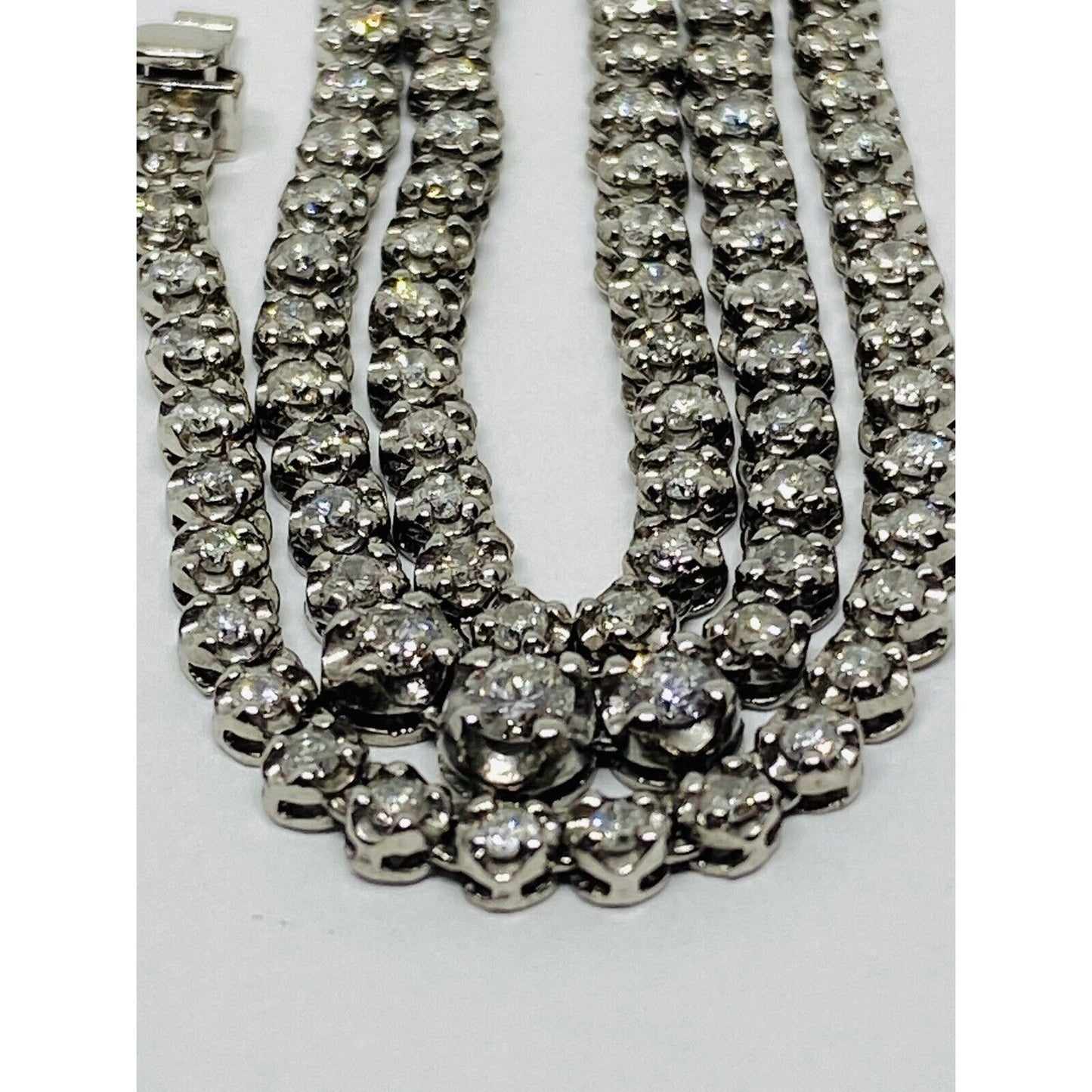 Platinum 3 Carat 137 Graduated Diamonds Tennis Necklace 16” Long