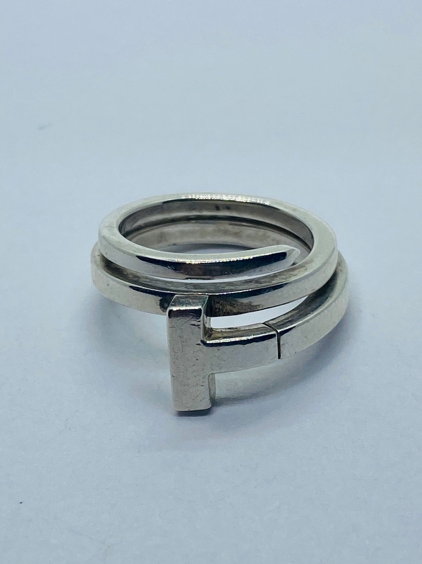 Tiffany & Co Sterling Silver T Square Wrap Ring Size 4 Pouch 11MM Wide