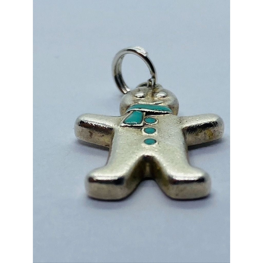 Tiffany&Co Gingerbread Man Pendant Charm Blue Enamel Sterling Silver Pouch