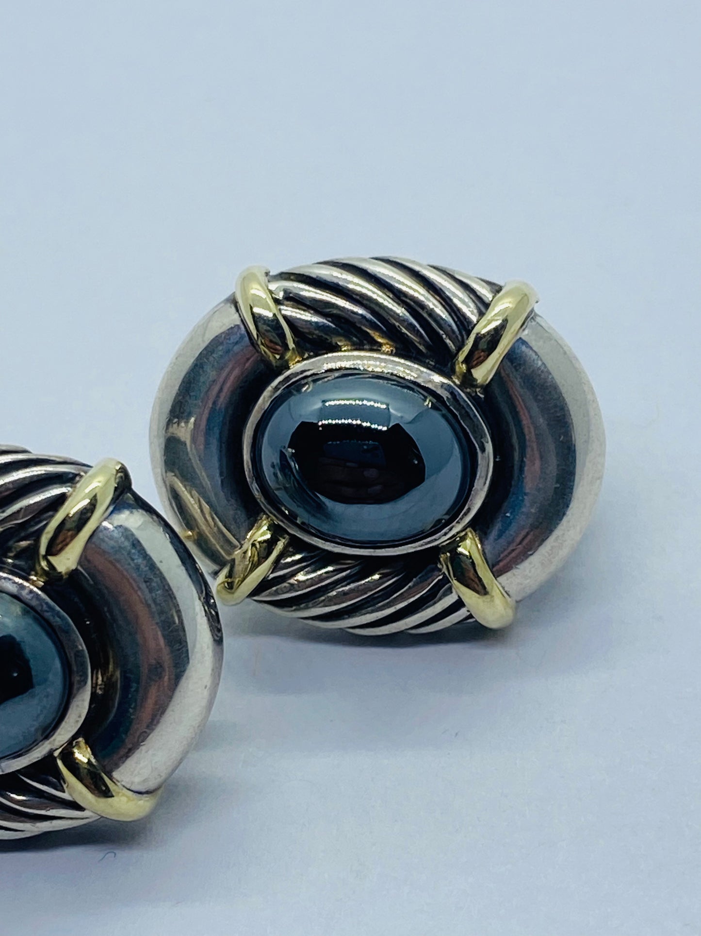 David Yurman Renaissance Cable Hematite Earrings Sterling Silver 14k Gold