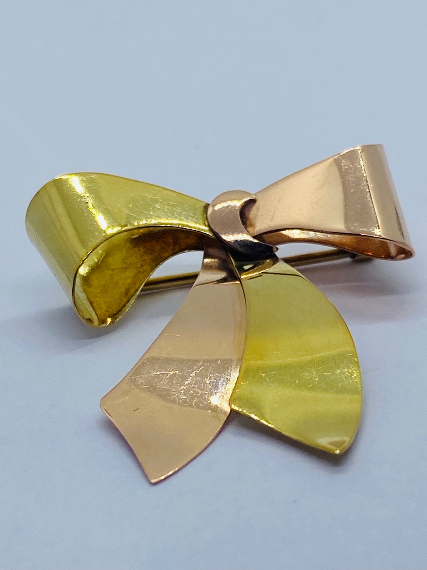 Vintage Tiffany & Co Two Tone 14K Gold Ribbon Bow Brooch Pin High Polish