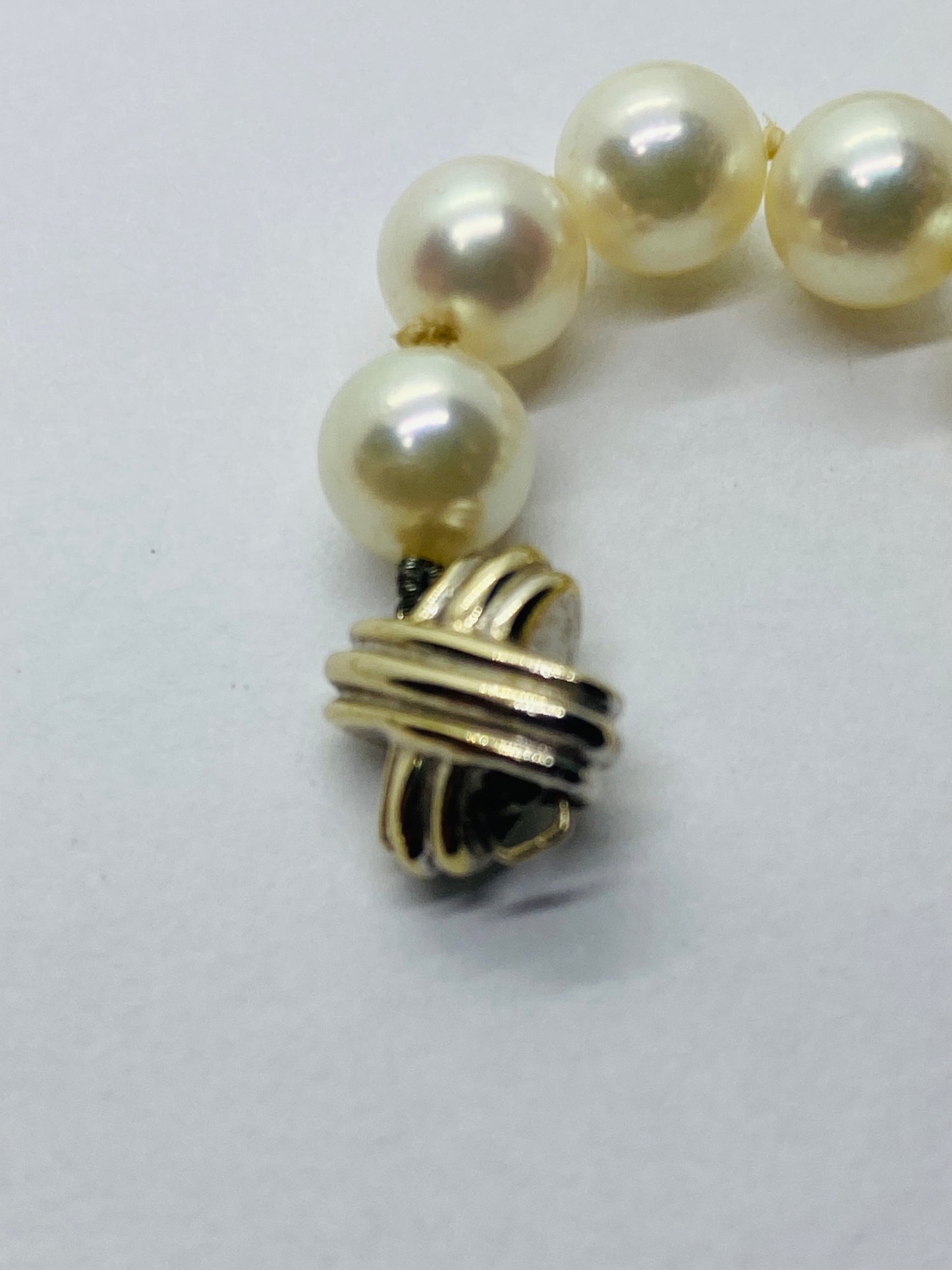 Tiffany & Co. 18k White Gold Signature X Clasp 7-7.5mm Pearl Necklace 16.5”