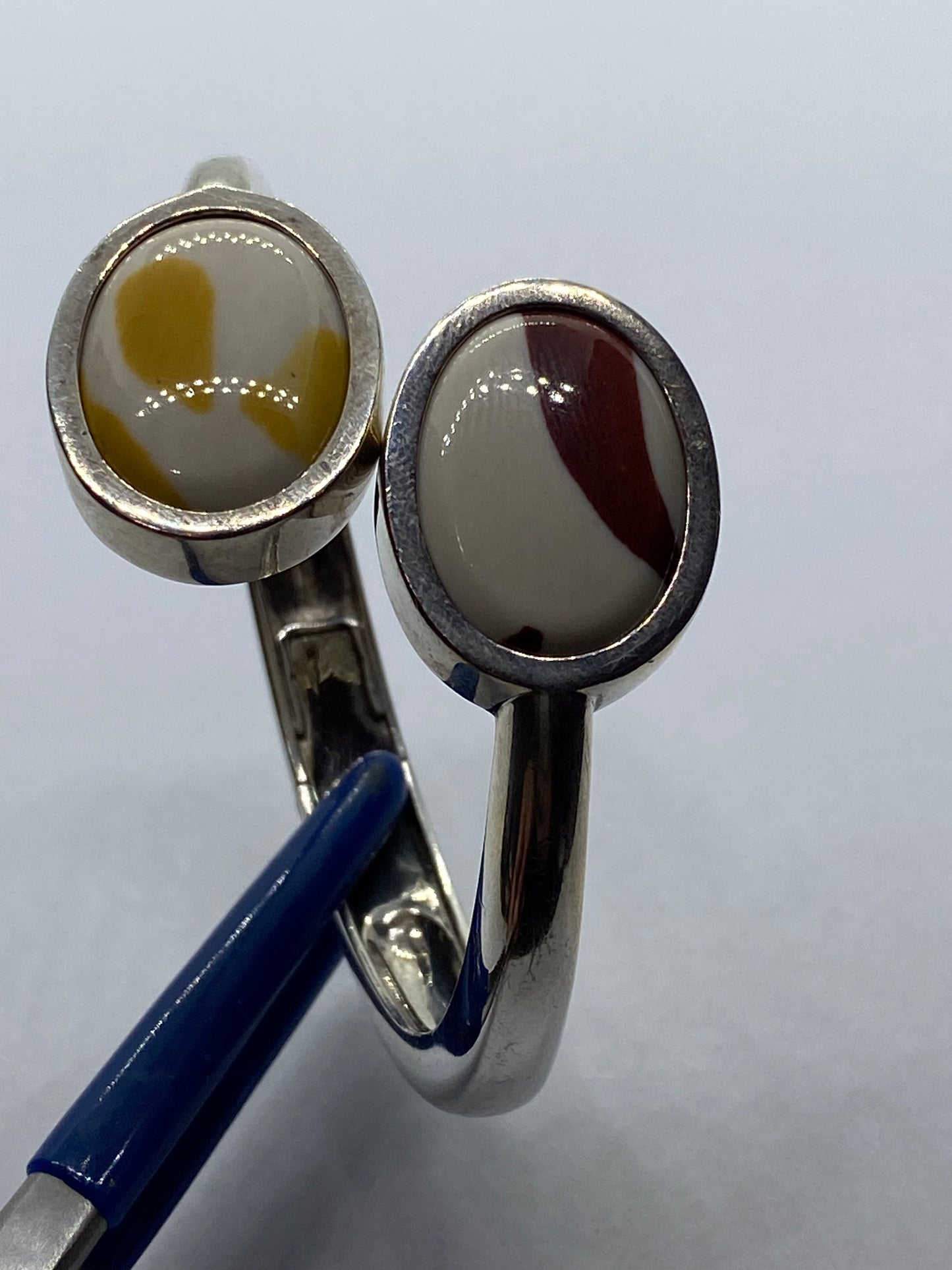 RARE Vintage Tiffany & Co Sterling Silver Agate Clamper Bangle Cuff Bracelet