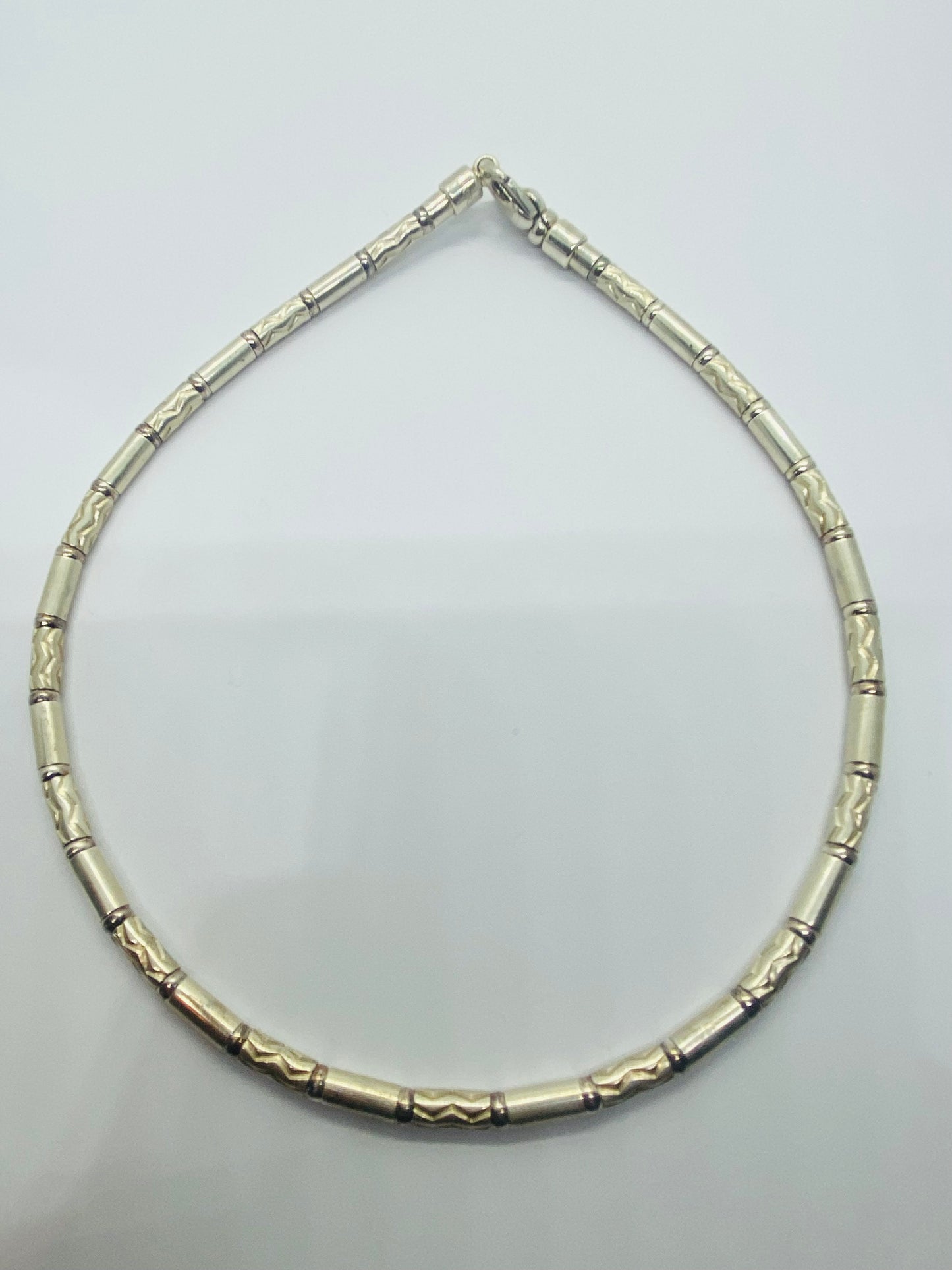 Vintage Tiffany & Co. Sterling Silver Aztec Etched Zigzag Necklace Germany 16"