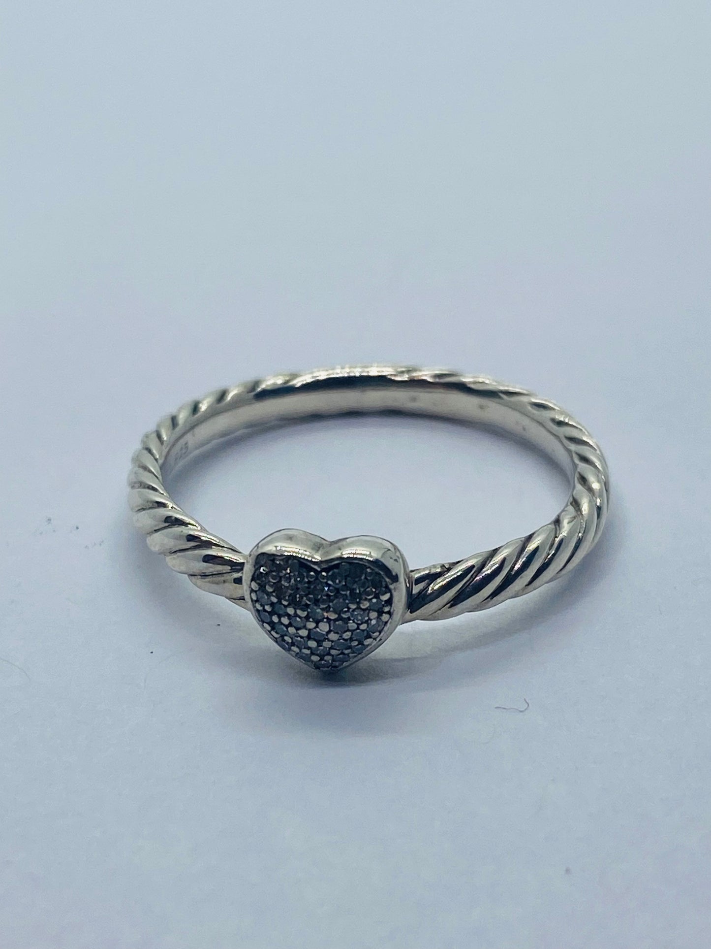 David Yurman Sterling Silver Classic Cable Heart Diamond Ring Size 7.25