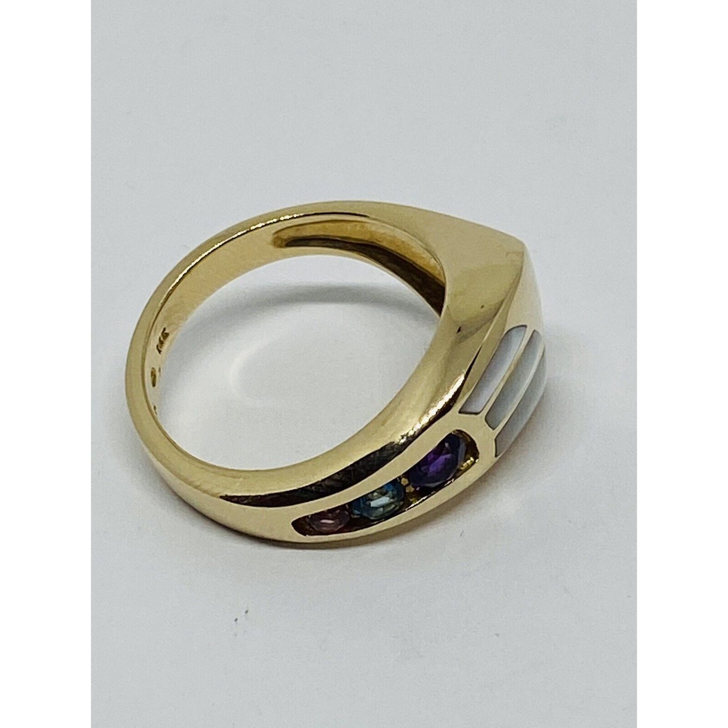 Kabana 14K Yellow Gold Natural Amethyst Topaz Pink Sapphire Mother Of Pearl Ring