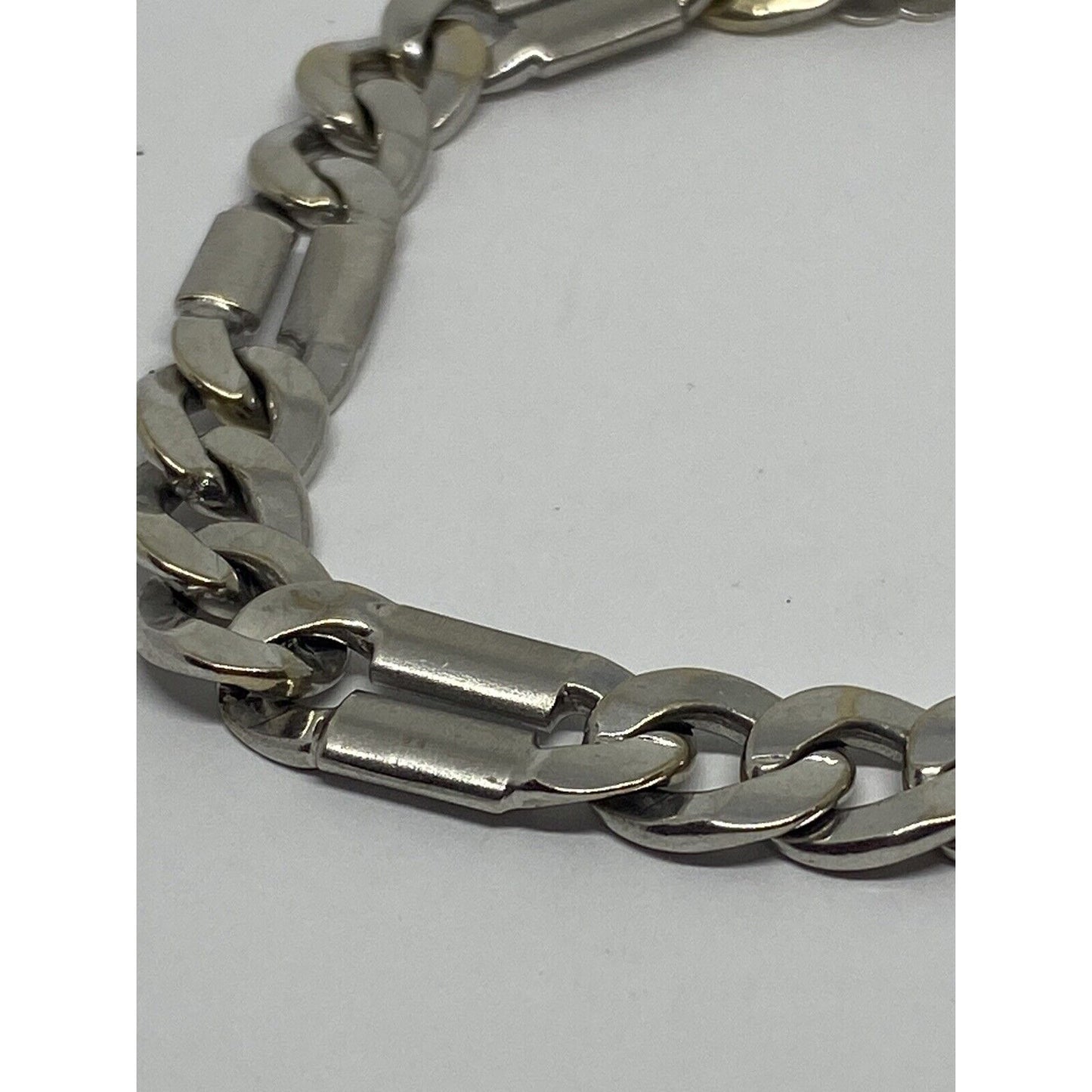 14k Men White Gold Brushed Link 7 3/4 Inch Bracelet Dad Mens, Solid Links Italy