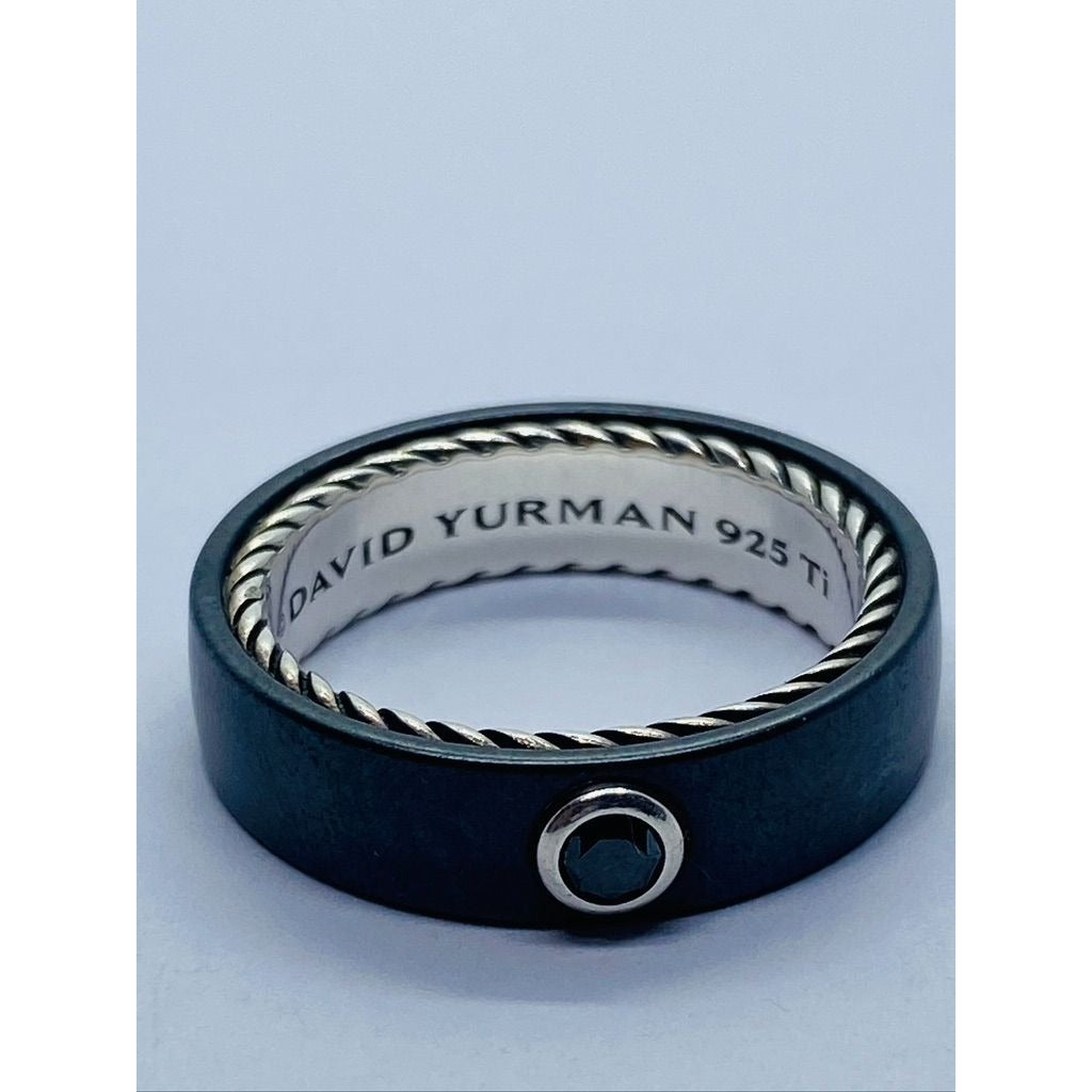 Mens David Yurman Black Diamond Titanium Sterling Ring Size 10.