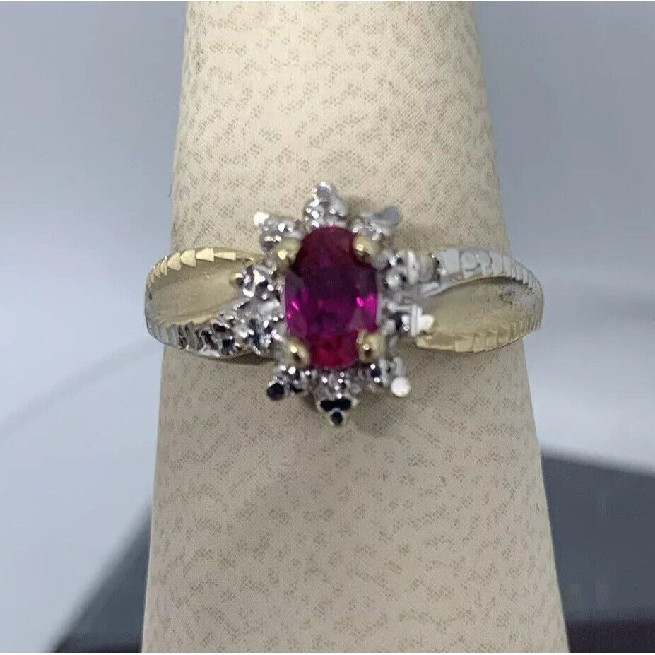 STUNNING ESTATE 14K TWO TONE VIVID RED RUBY