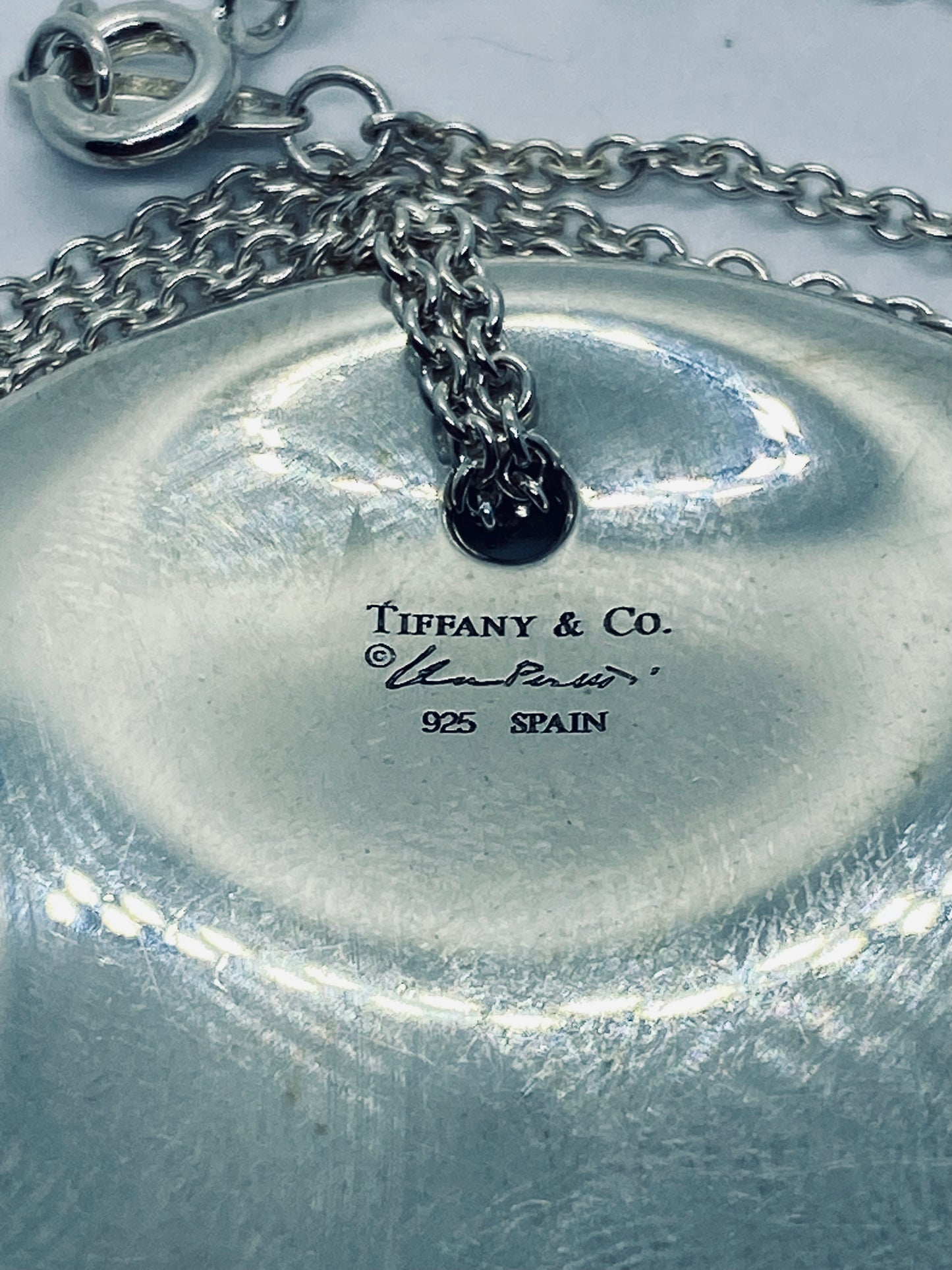 Tiffany & Co Elsa Peretti 50mm Disc 925 Sterling Silver Pendant & Necklace 16”