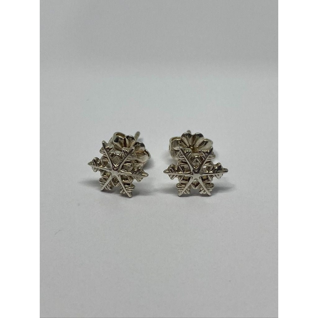 VERY RARE Tiffany & Co 925 Silver Snowflake Stud Earrings BOX POUCH