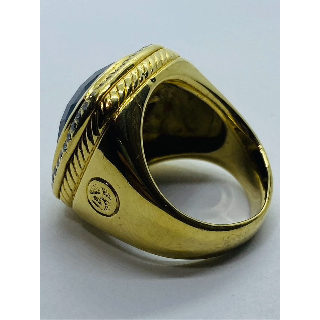 David Yurman 18k Gold Black Onyx and Diamond Albion Ring Size 7